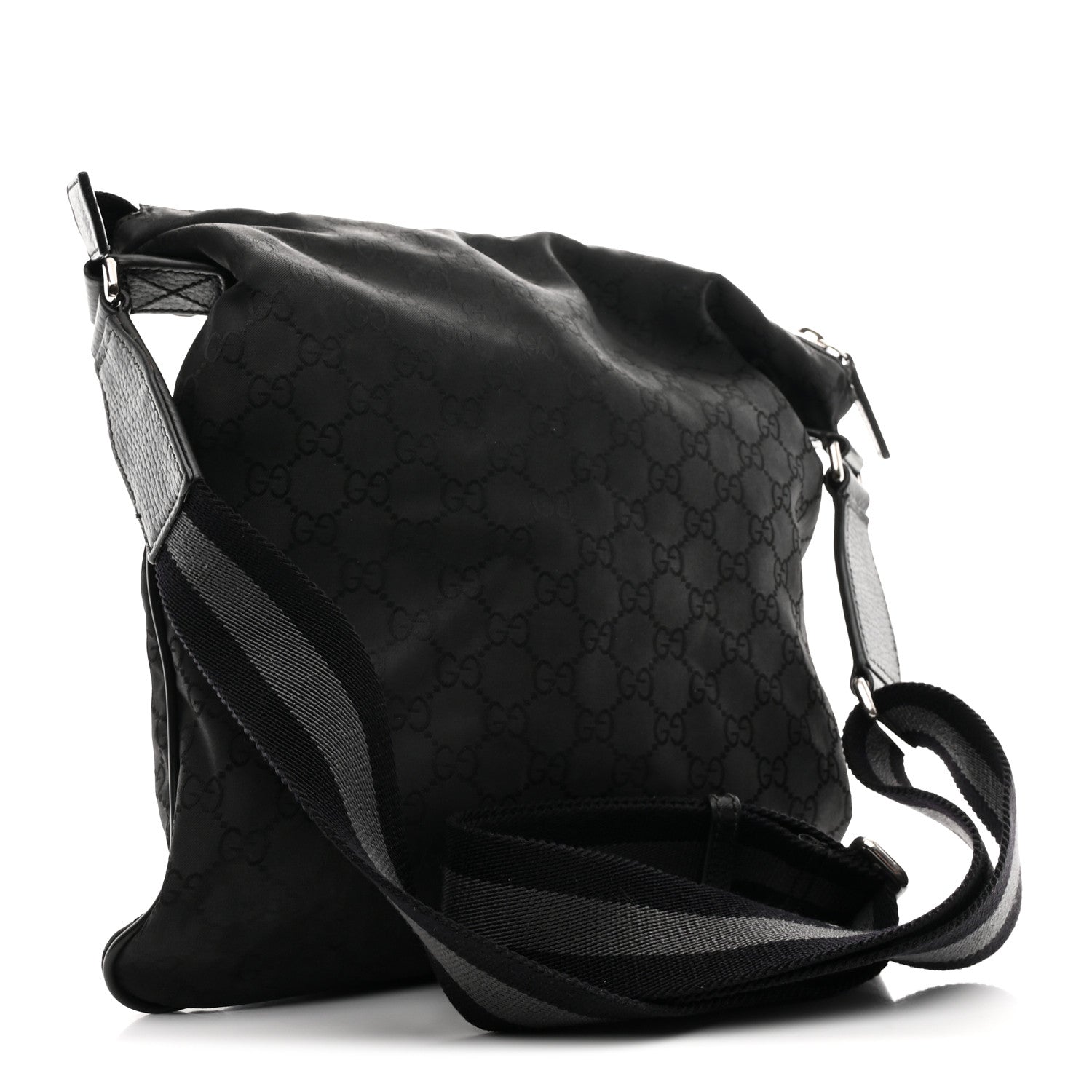 Nylon Monogram Medium Flat Messenger Bag Black