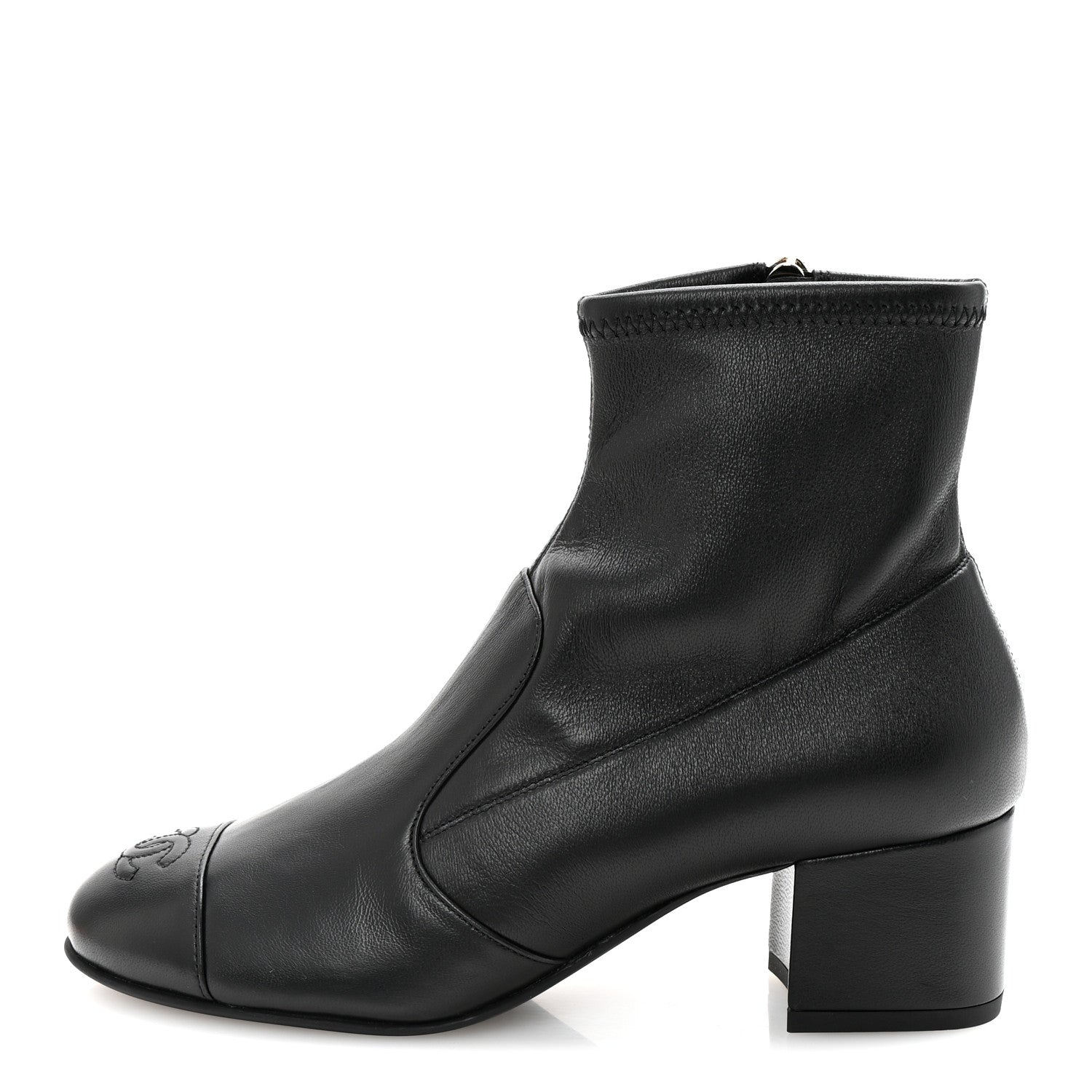 Stretch Lambskin Cap Toe CC Short Boots 37 Black