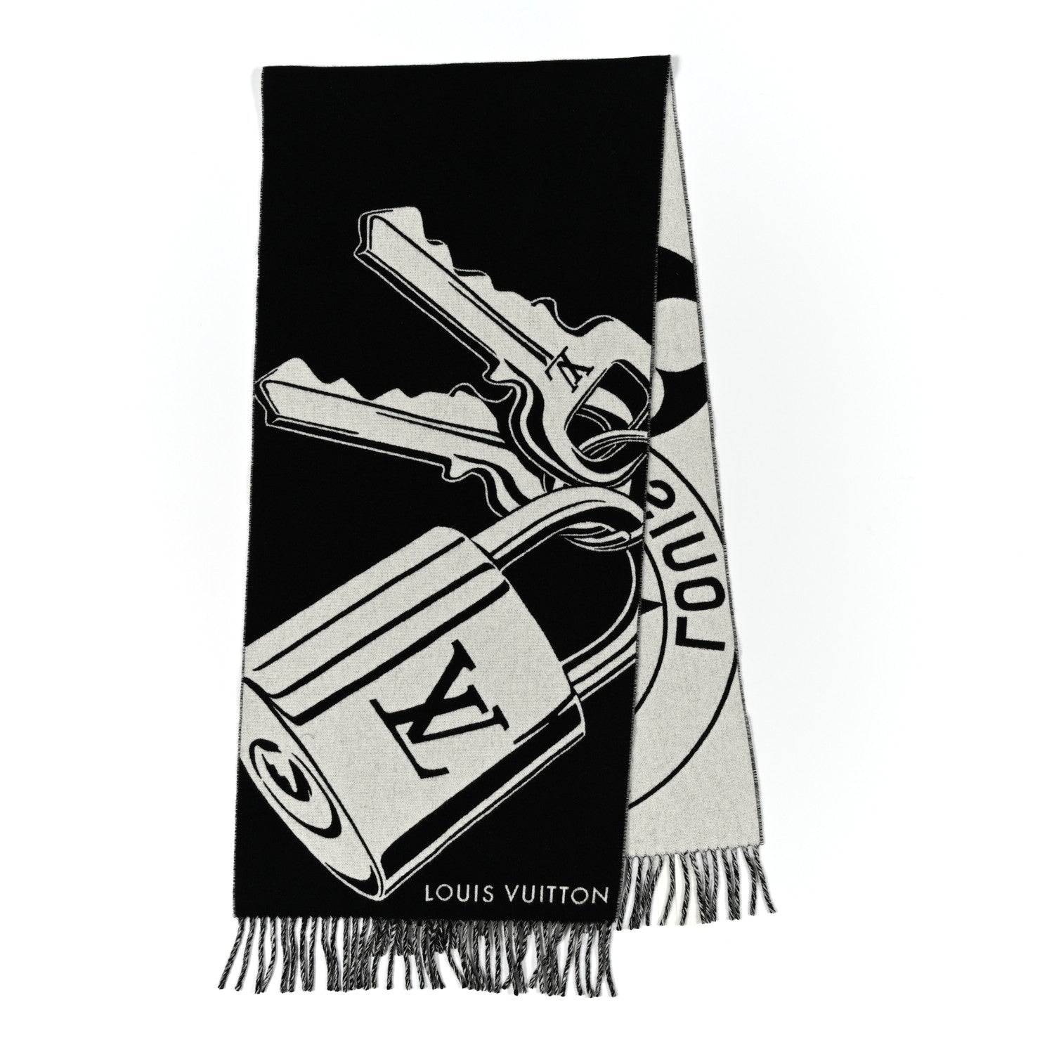 Wool Cashmere Lock And Keys Scarf Black