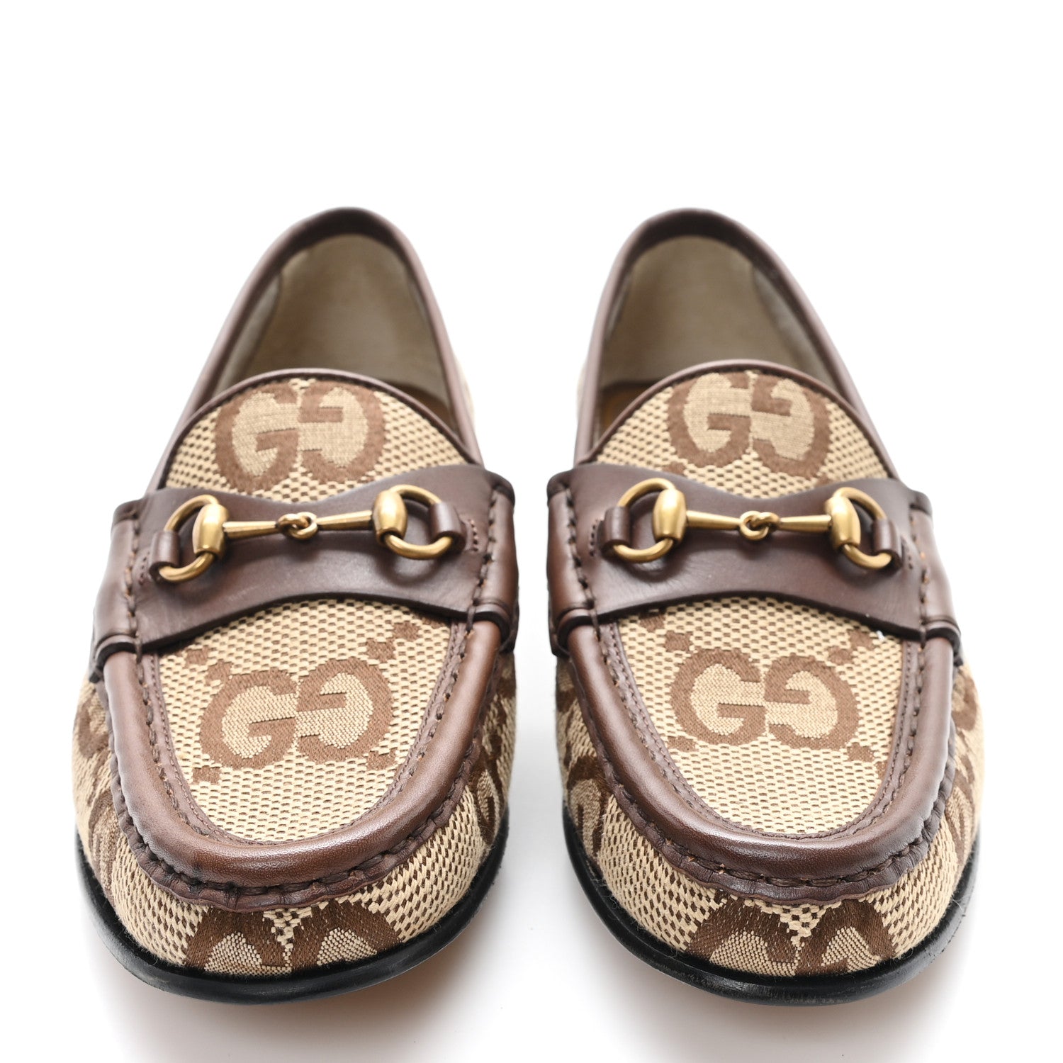 Monogram Jumbo GG Malaga Kid Horsebit Womens Jordaan Loafers 36.5 Beige Ebony New Acero