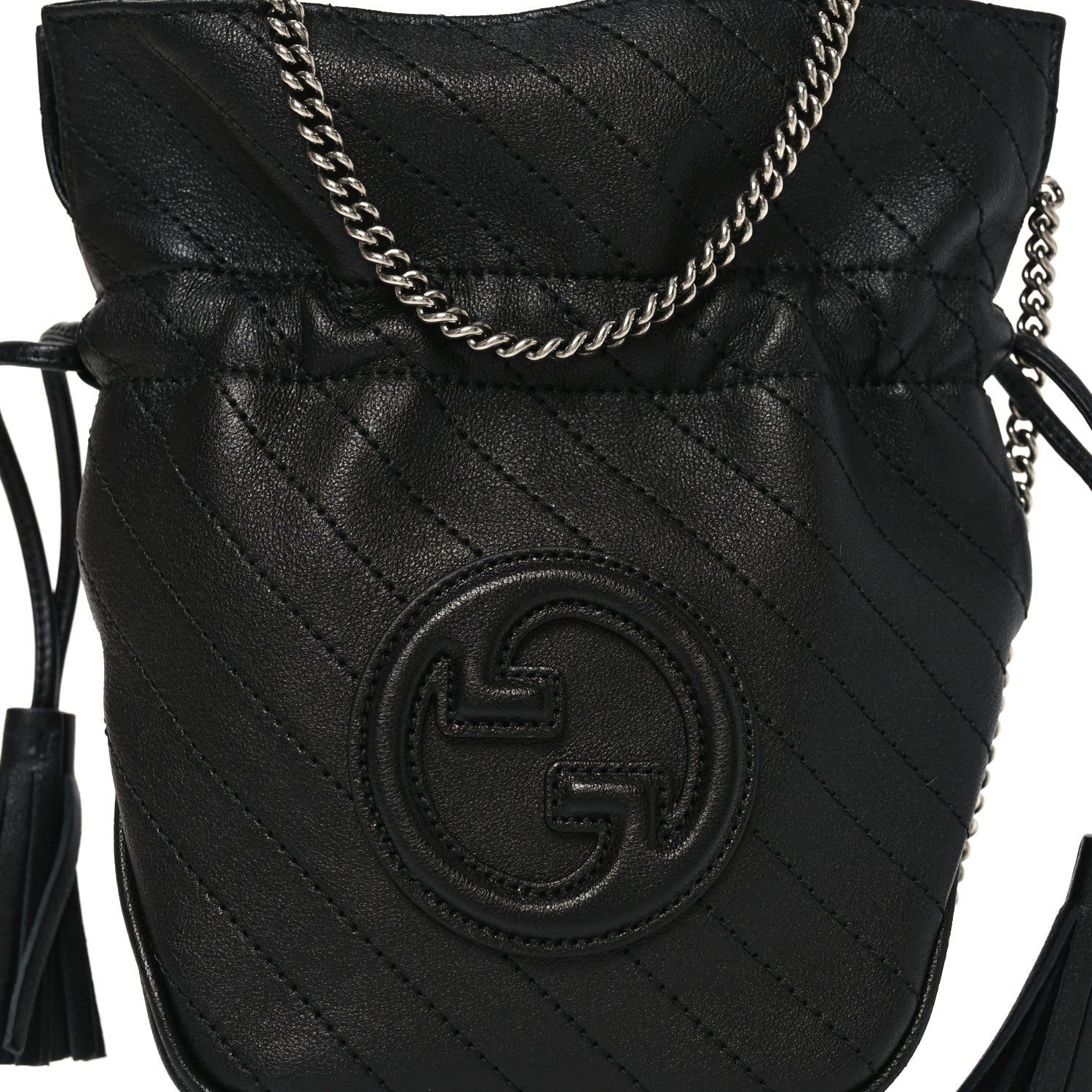 Sakai Be Green Calfskin Diagonal Stitched Mini Blondie Bucket Bag Black