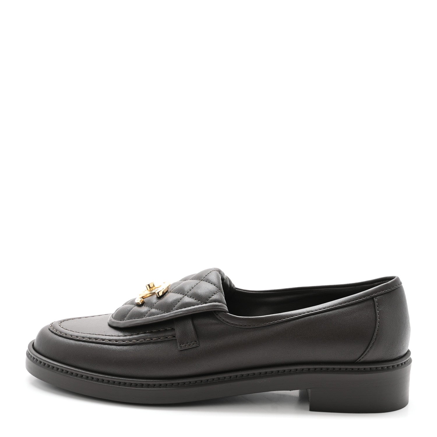 Lambskin Quilted CC Turnlock Loafers 39.5 Dark Brown