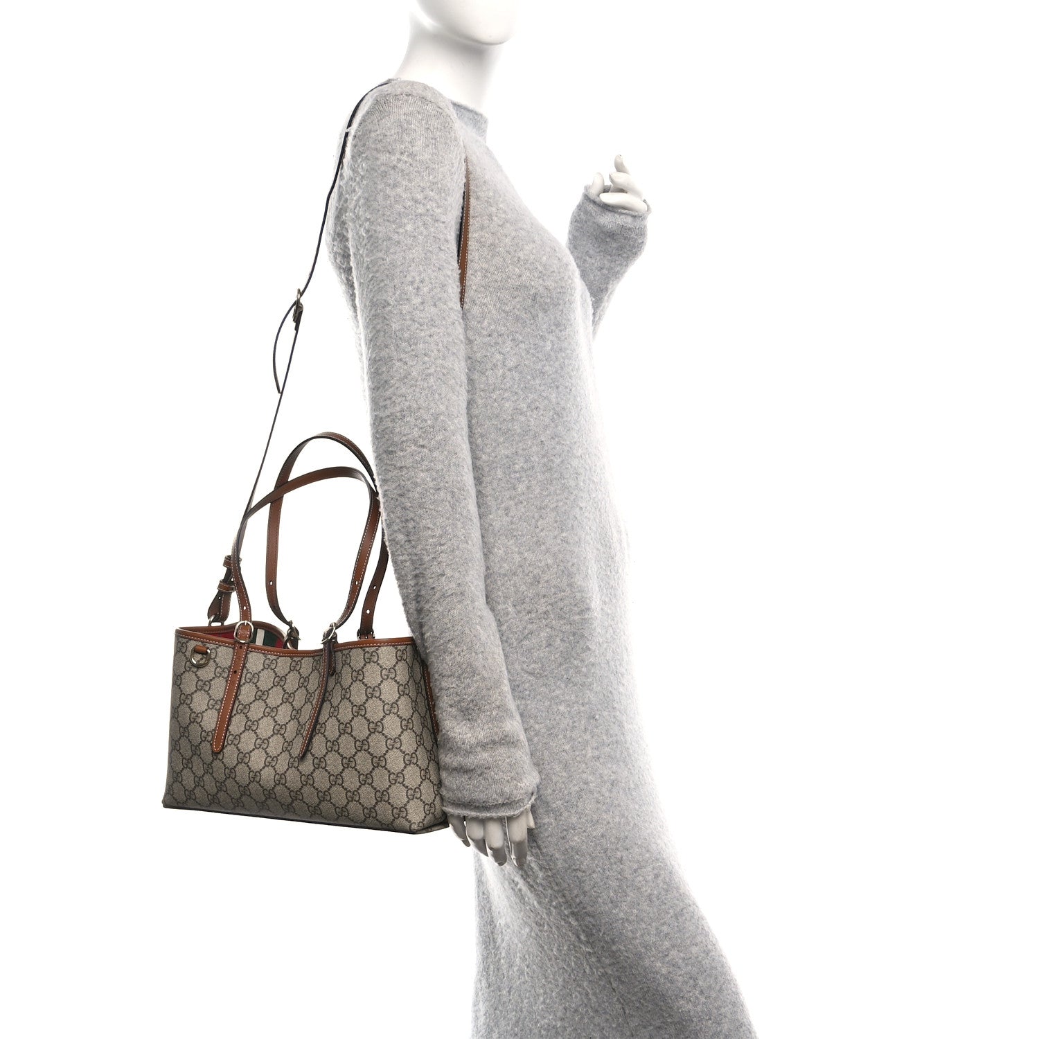 GG Supreme Monogram Emblem Medium Tote Bag Beige Dark Brown