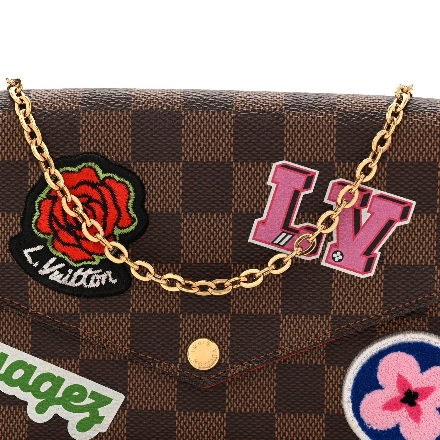 Damier Ebene My LV World Tour Pochette Felicie Chain Wallet Coquelicot