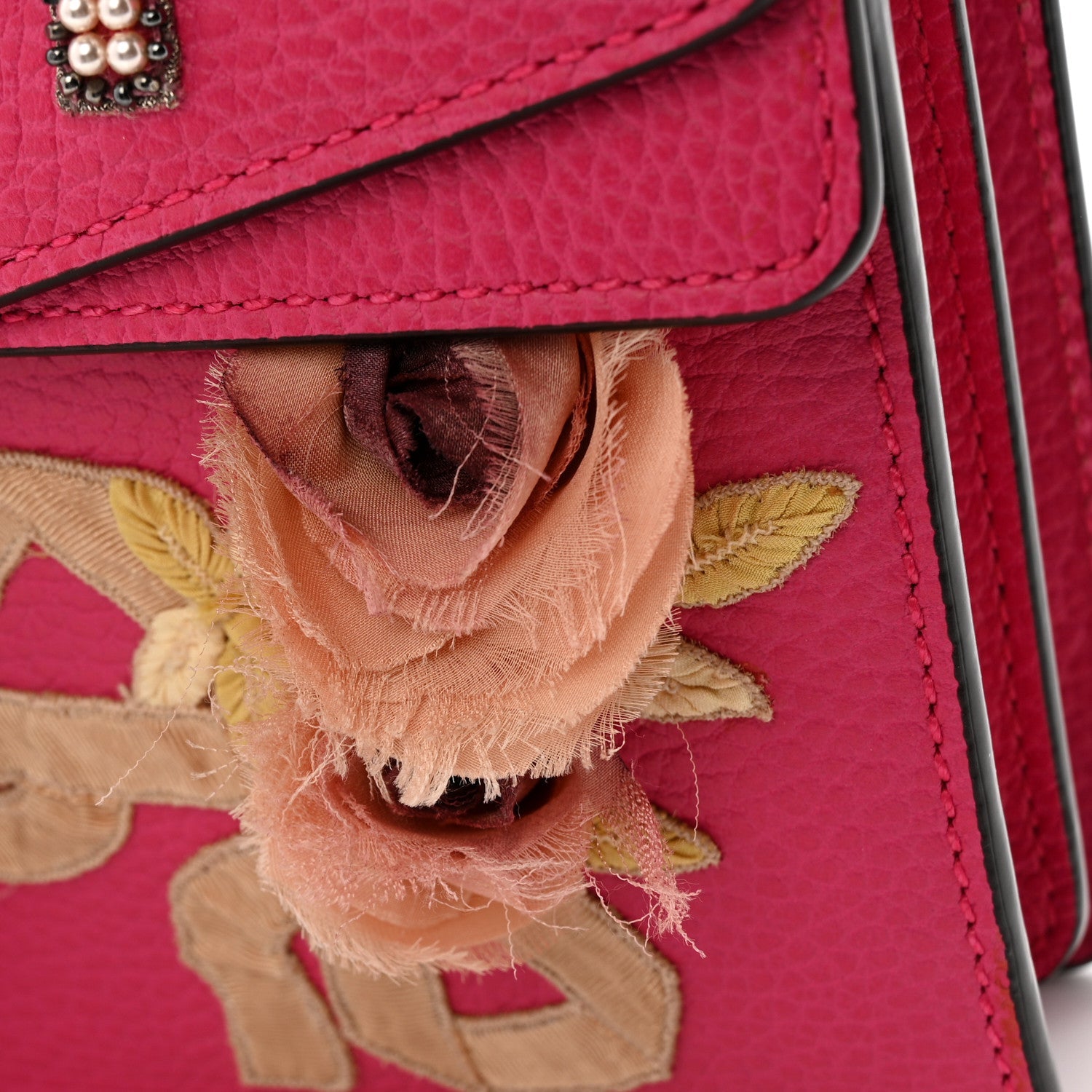Pebbled Calfskin Embellished Guccify Small Dionysus Shoulder Bag Rosa
