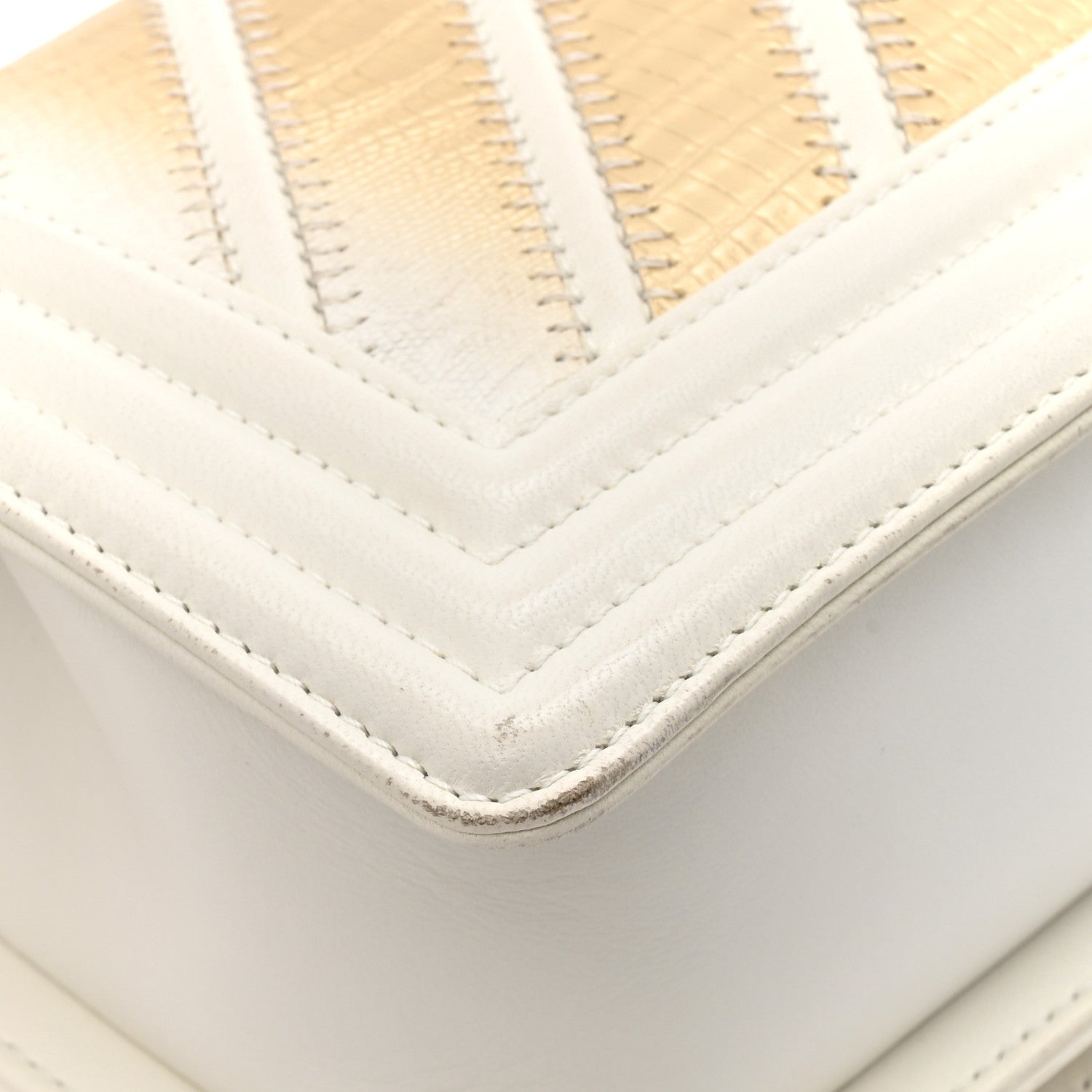 Lizard Chevron Small Boy Flap White Gold