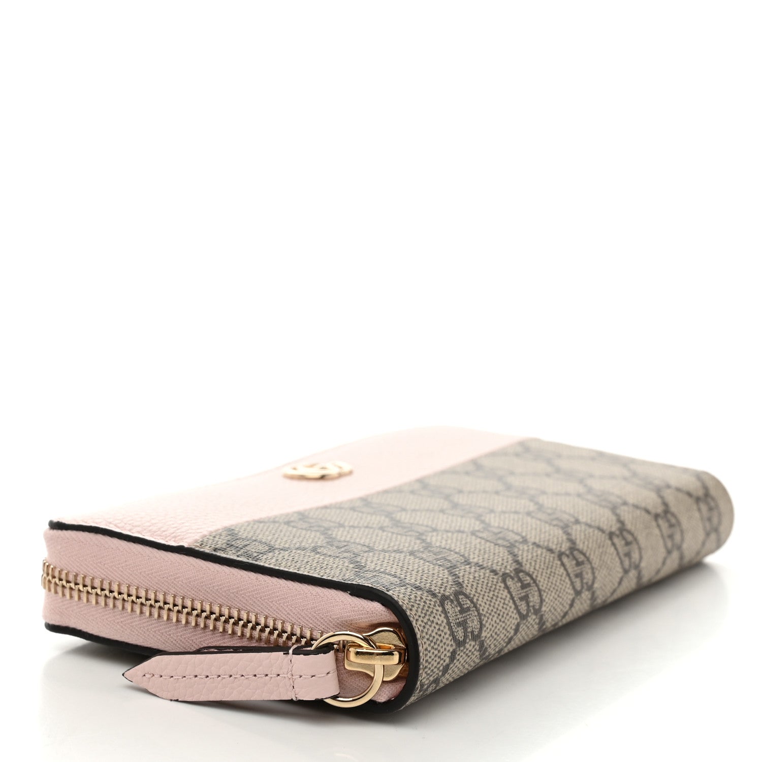 Dollar Calfskin GG Supreme Monogram GG Marmont Zip Around Wallet Porcelain Rose Beige Ebony