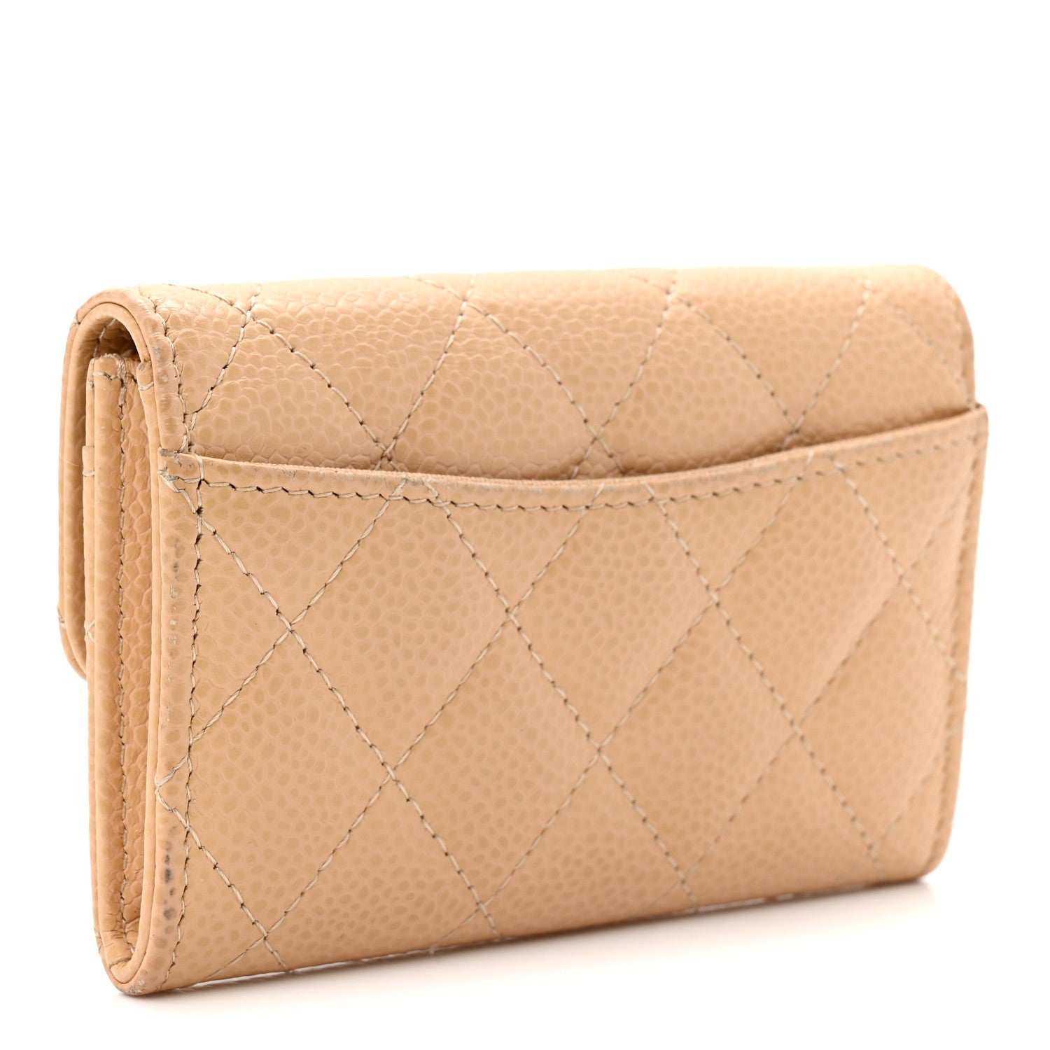 Caviar Quilted Flap Card Holder Wallet Beige