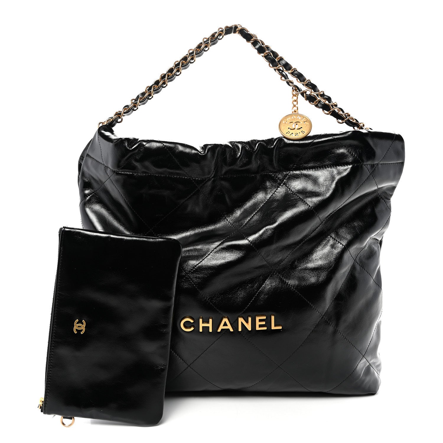 Shiny Calfskin Quilted Chanel 22 Black
