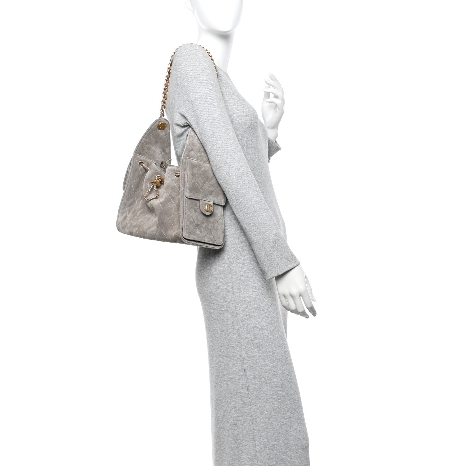 Suede Quilted Small Chanel 25 Handbag Dark Grey