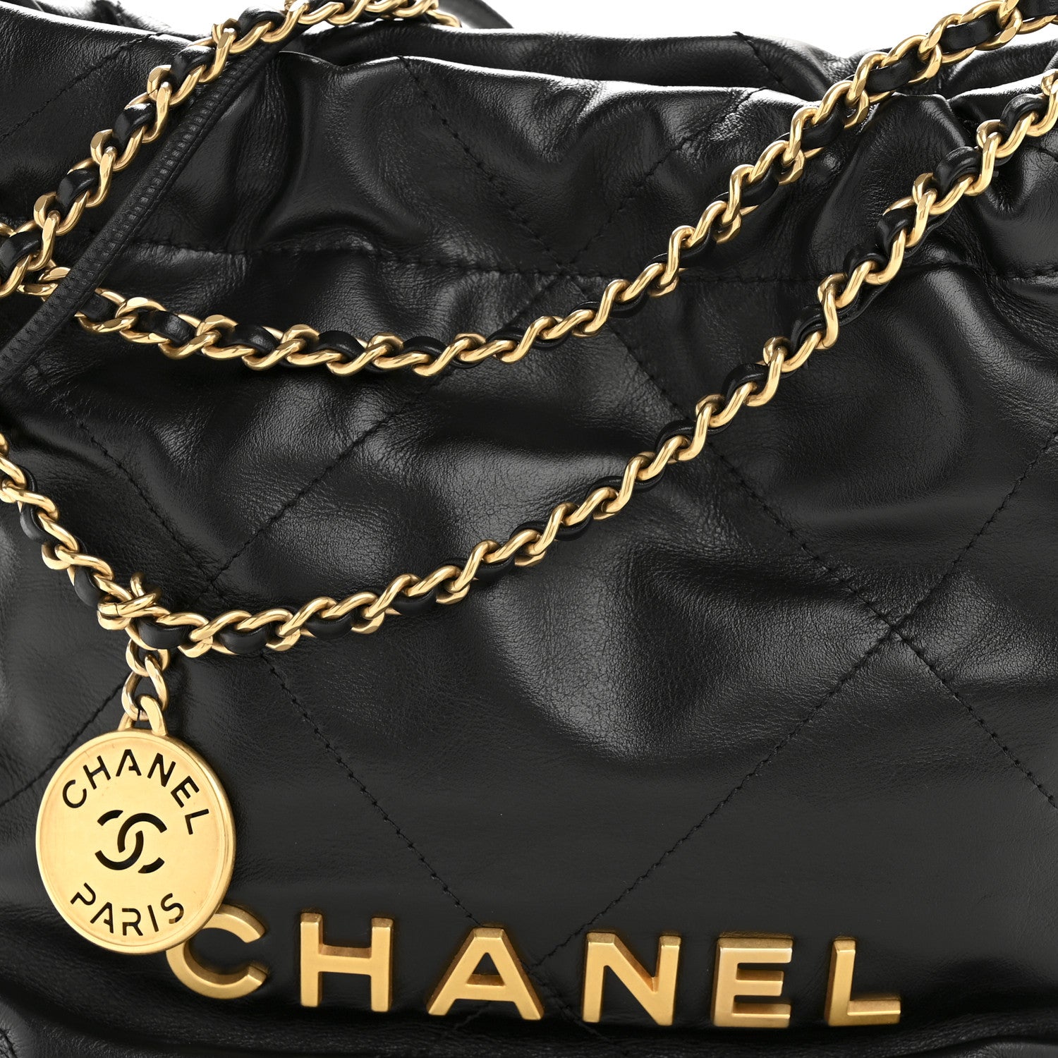 Shiny Calfskin Quilted Mini Chanel 22 Black