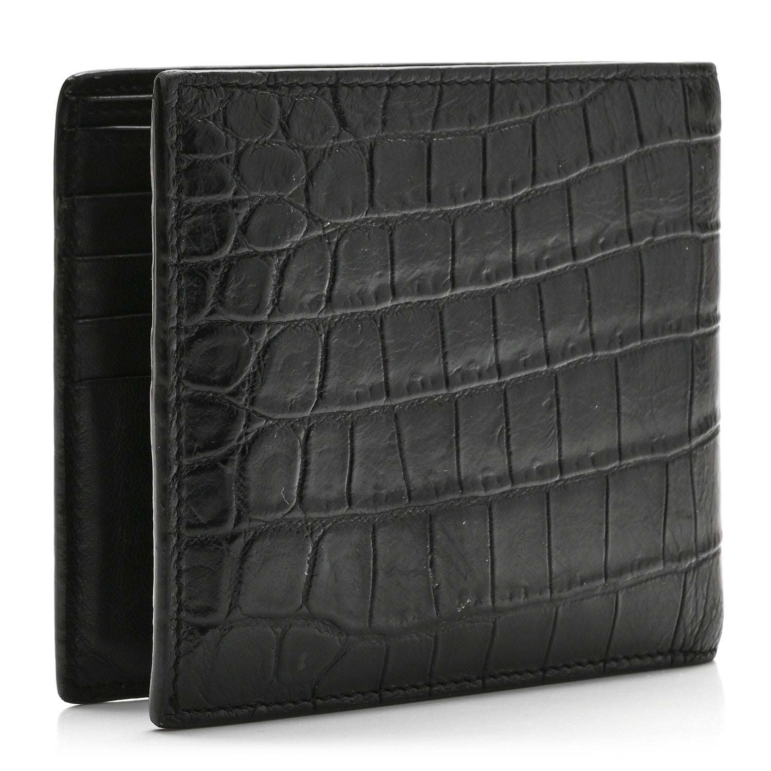 Calfskin Crocodile Embossed Paris East West Wallet Black