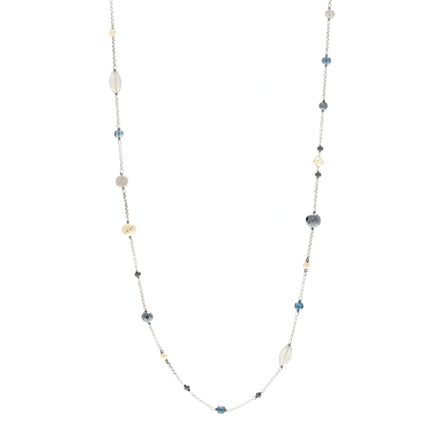 Sterling Silver 18K Yellow Gold Labradorite Hematine Blue Topaz Elements Chain Necklace