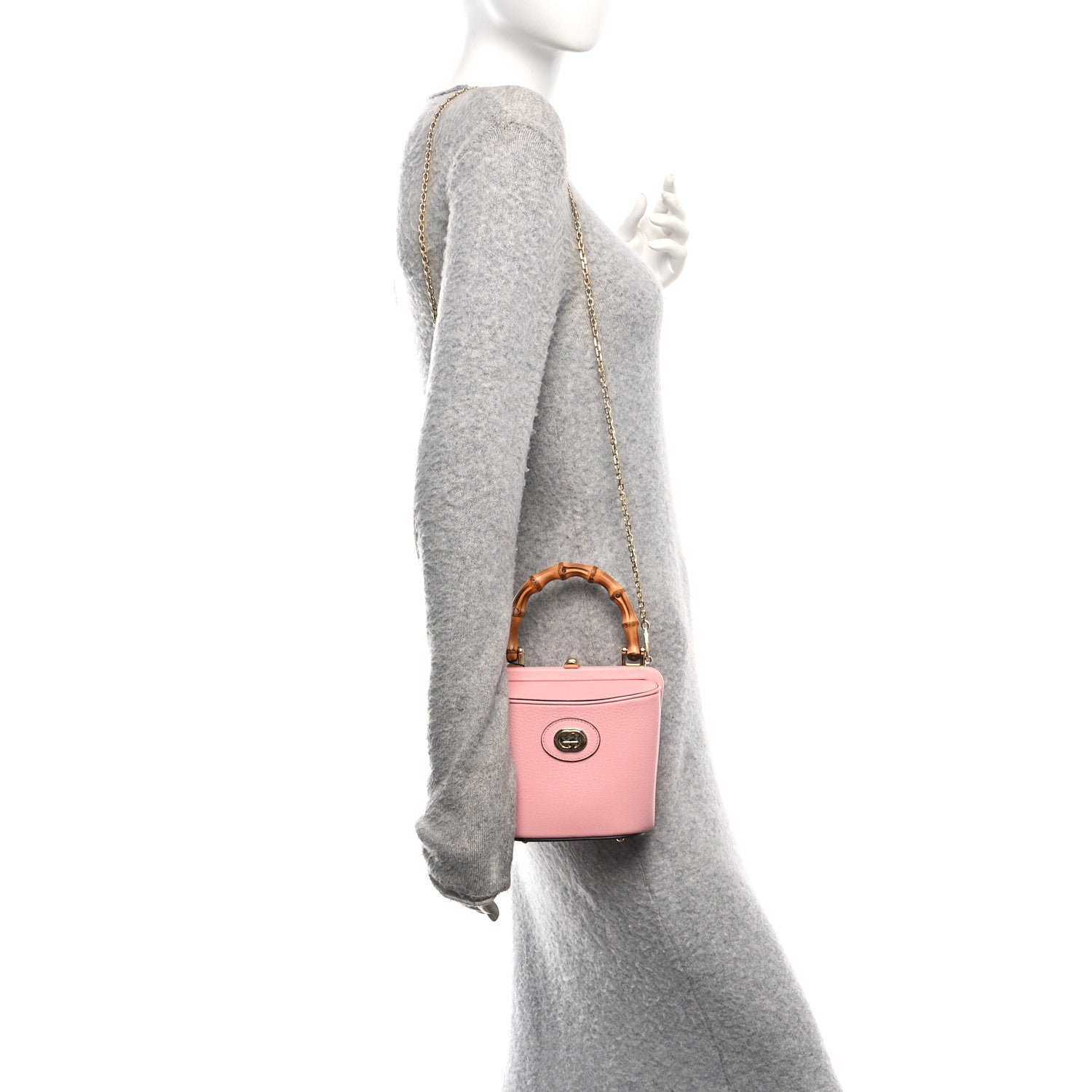 Textured Dollar Calfskin Bamboo Mini Marina Bucket Bag Wild Rose