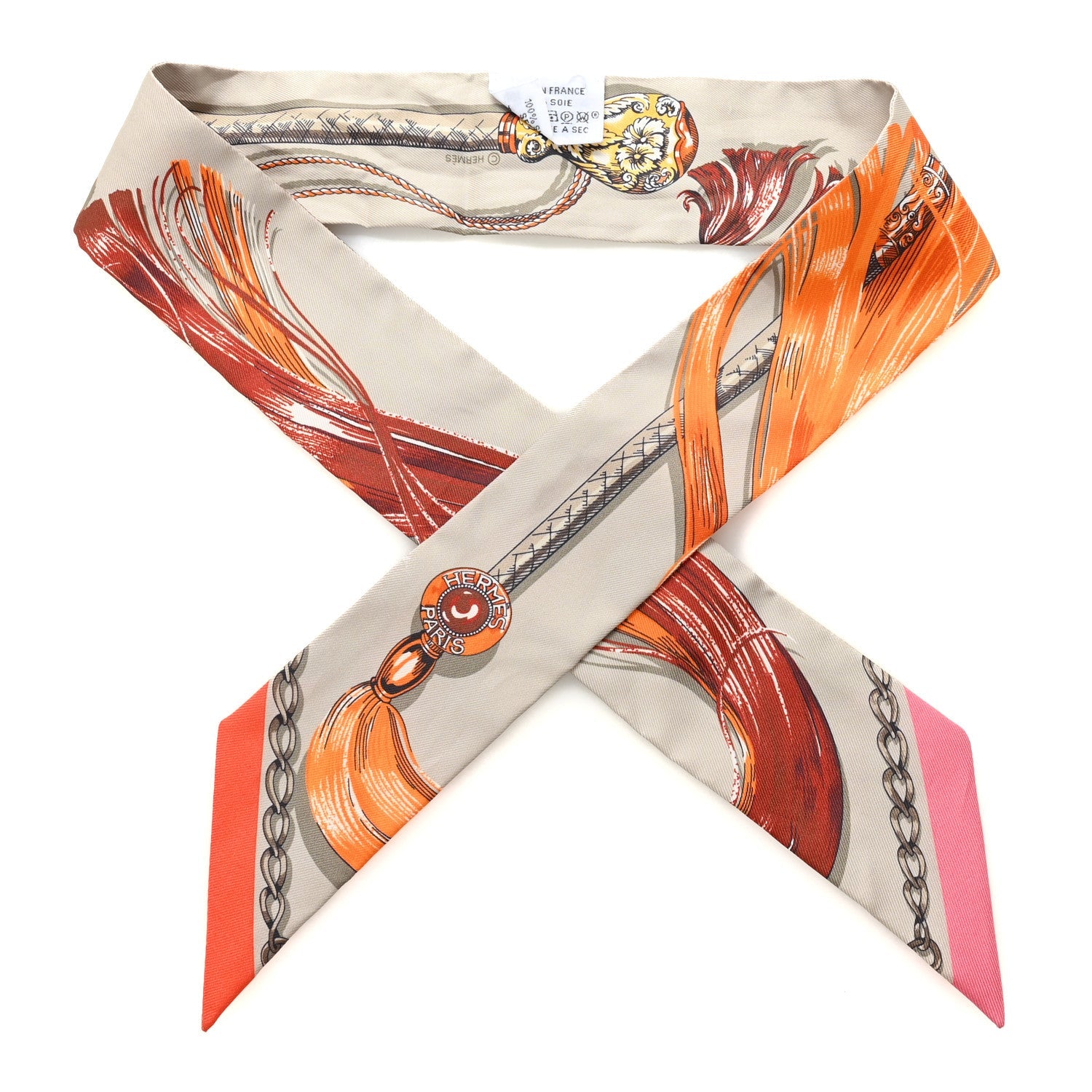 Silk Cavalcades Twilly Gris Perle Orange Acajou