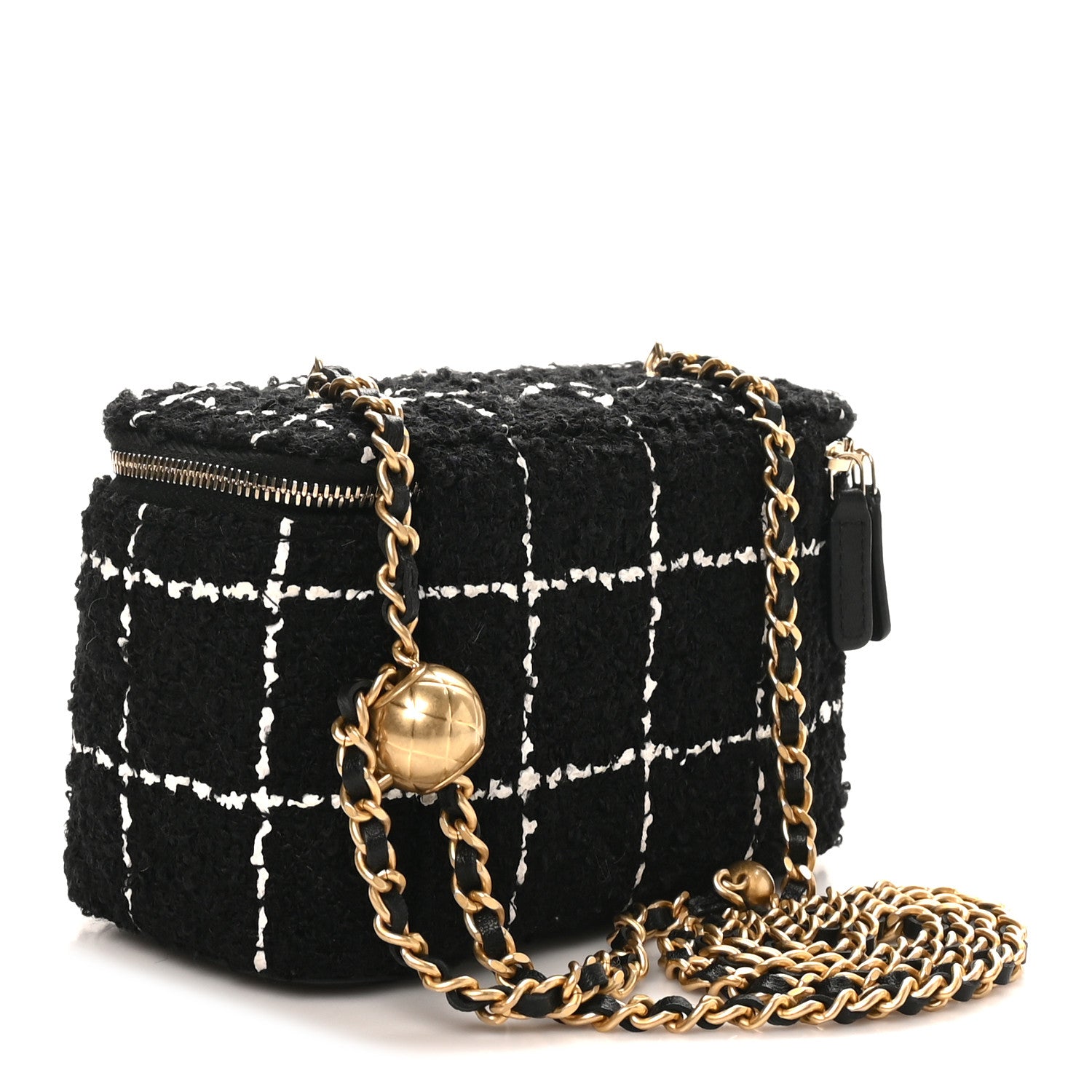 Tweed Pearl Crush Small Vanity Case With Chain Black White