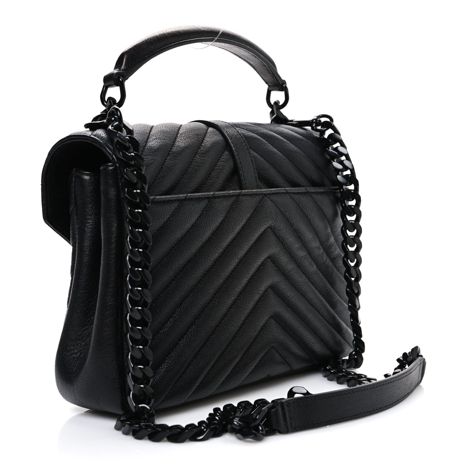 Sheepskin Matelasse Chevron Monogram Monochrome Medium College Bag Black
