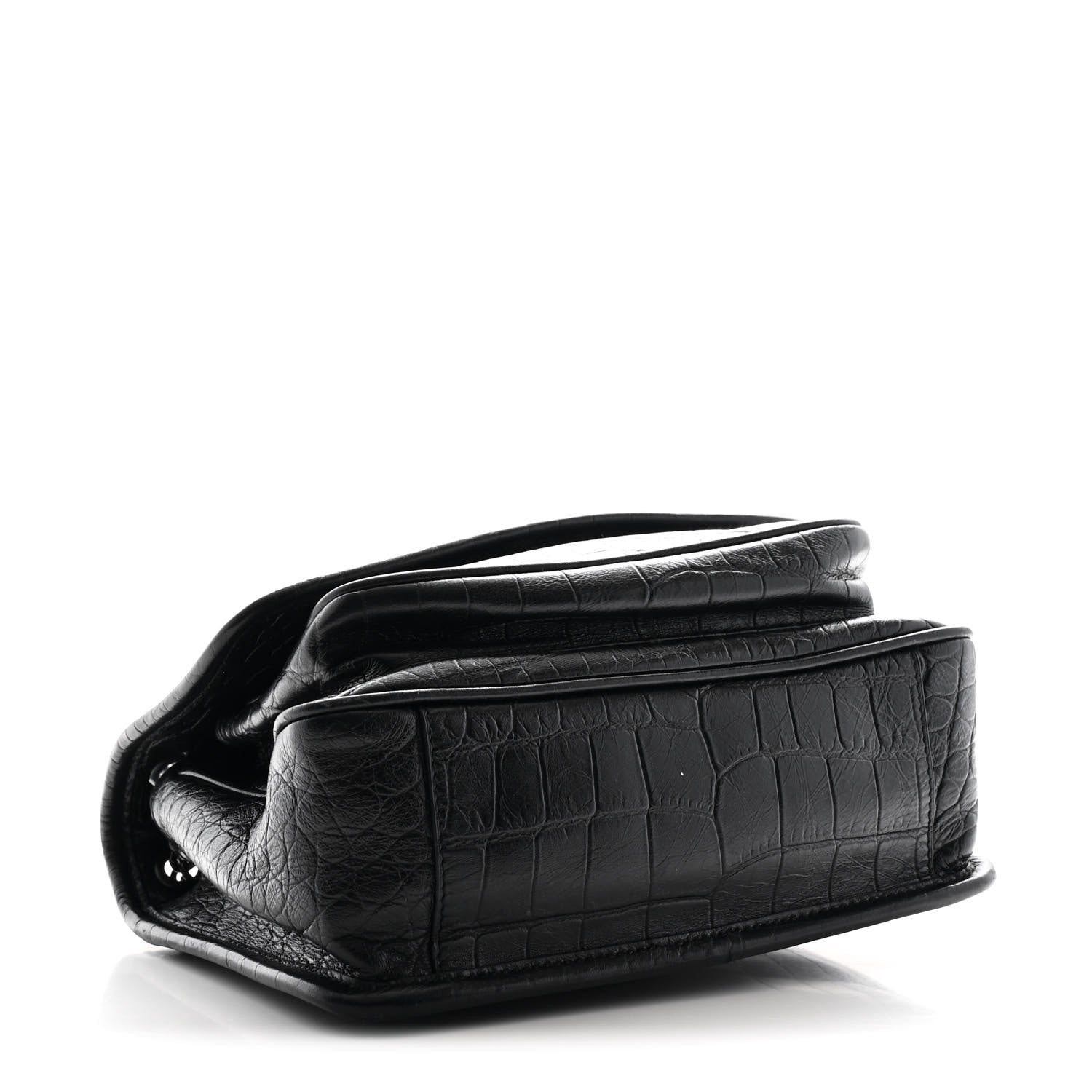 Calfskin Crocodile Embossed Matelasse Monogram Baby Niki Chain Satchel Black