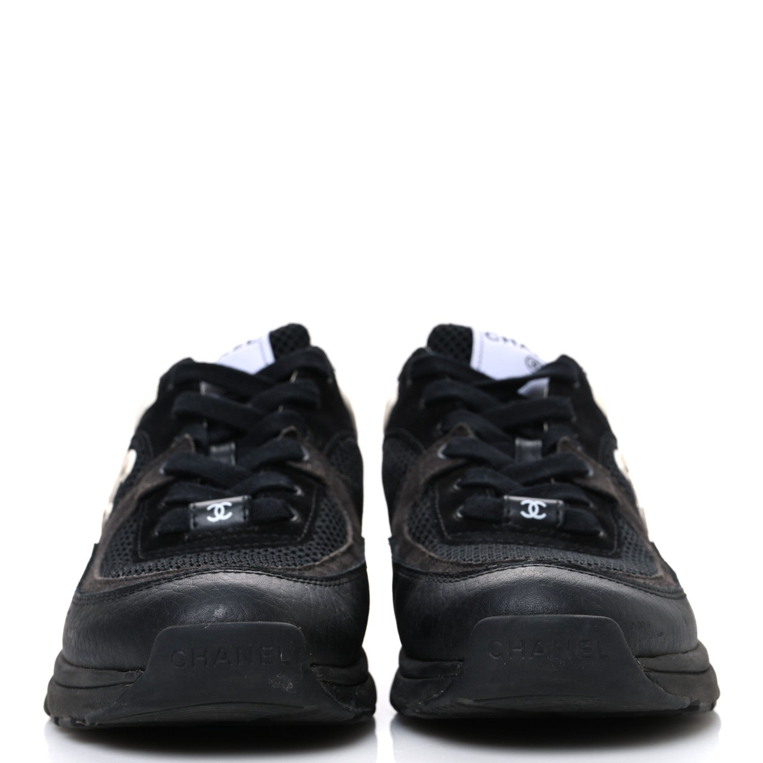 Mesh Suede Grained Calfskin Womens CC Sneakers 37.5 Black White