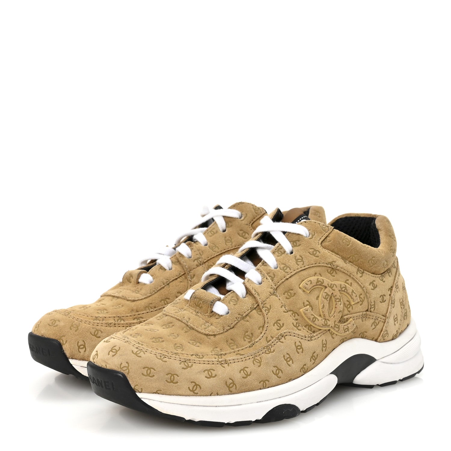 Nylon Suede Calfskin Printed CC Sneakers 37 Beige
