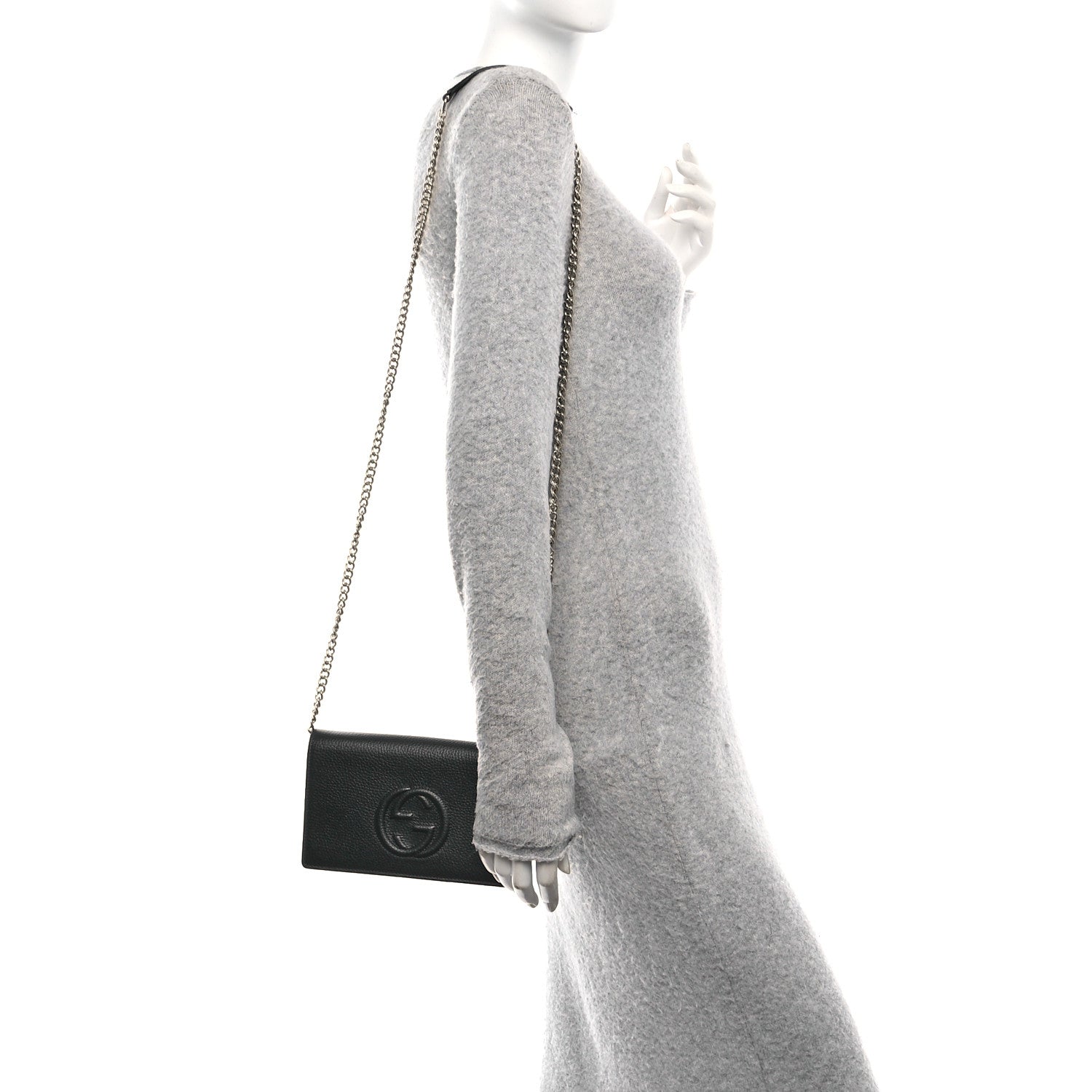 Pebbled Calfskin Soho Wallet On Chain Black