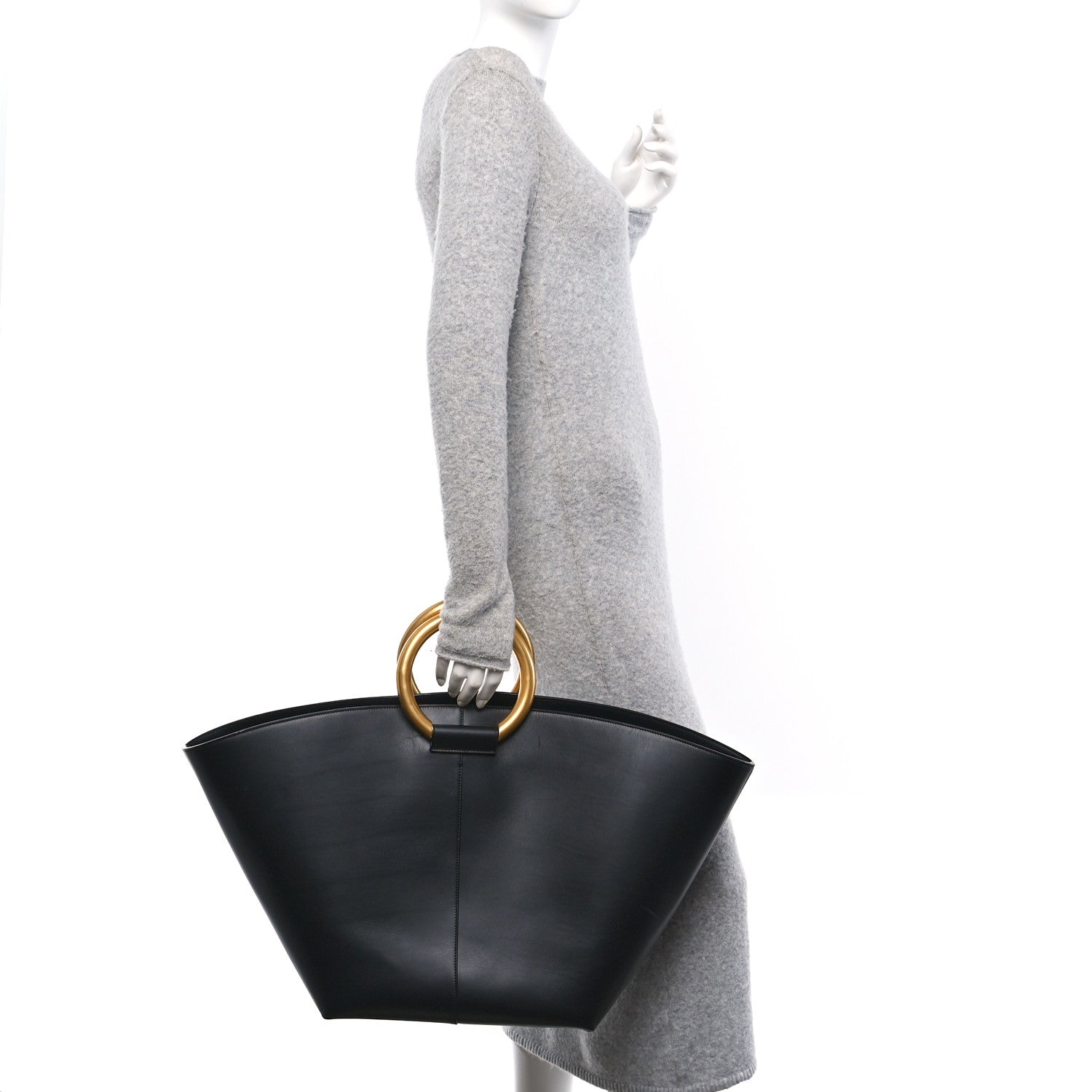 Smooth Calfskin Maxi Trapezoid Shopping Tote Black