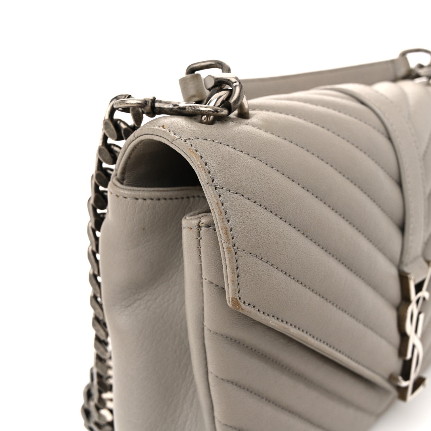 Sheepskin Matelasse Chevron Monogram Medium College Bag Light Grey
