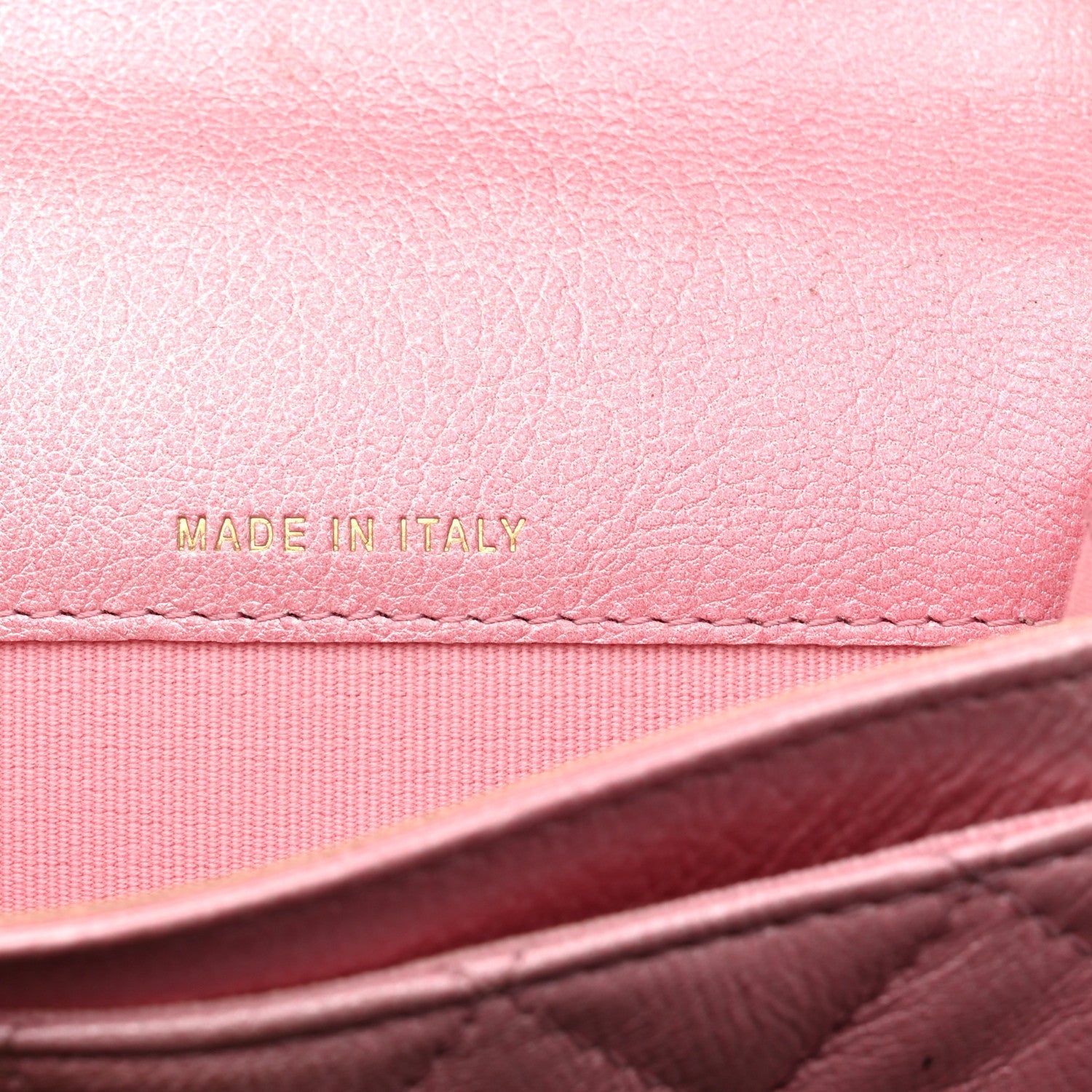 Iridescent Aged Calfskin Quilted Flap Card Holder Wallet Pink