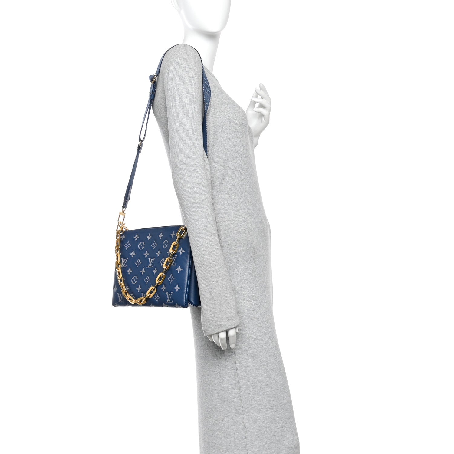 Lambskin Embossed Monogram Coussin PM Denim Blue
