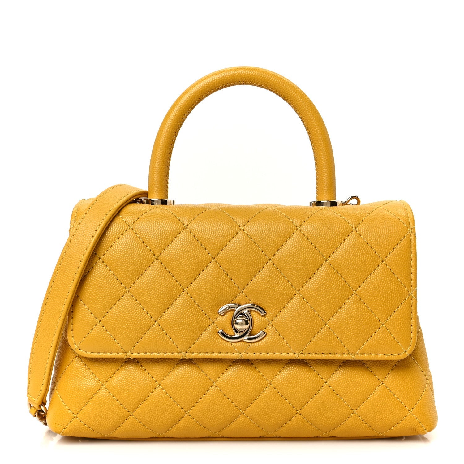 Caviar Quilted Mini Coco Handle Flap Yellow