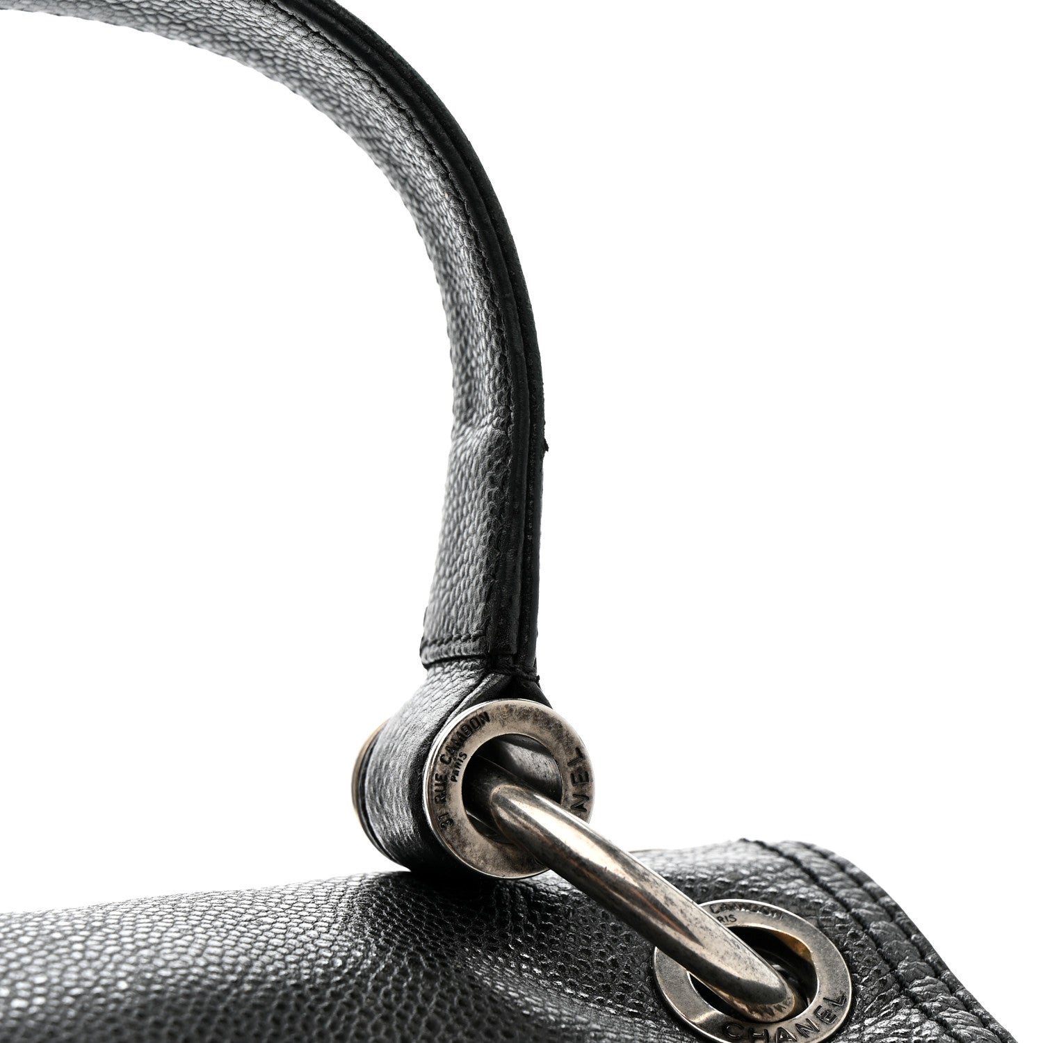 Glazed Caviar Large Coco Rider Flap Hobo Black