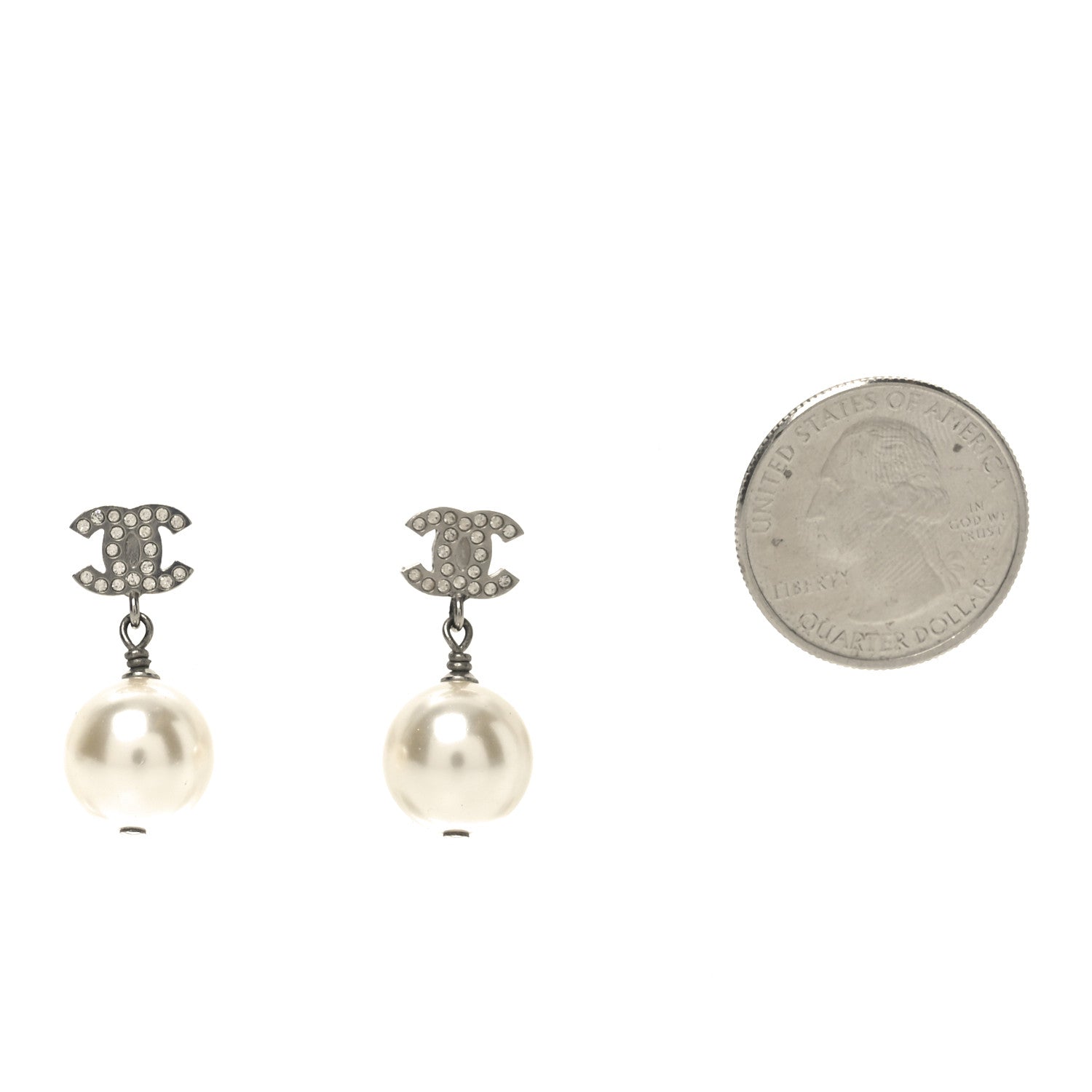 Crystal Pearl CC Drop Earrings Silver