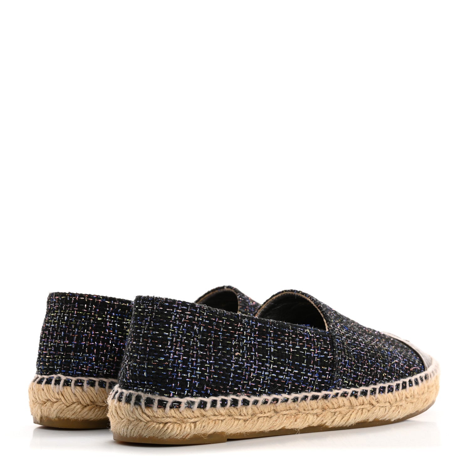 Metallic Tweed Patent CC Espadrilles 37 Black Silver