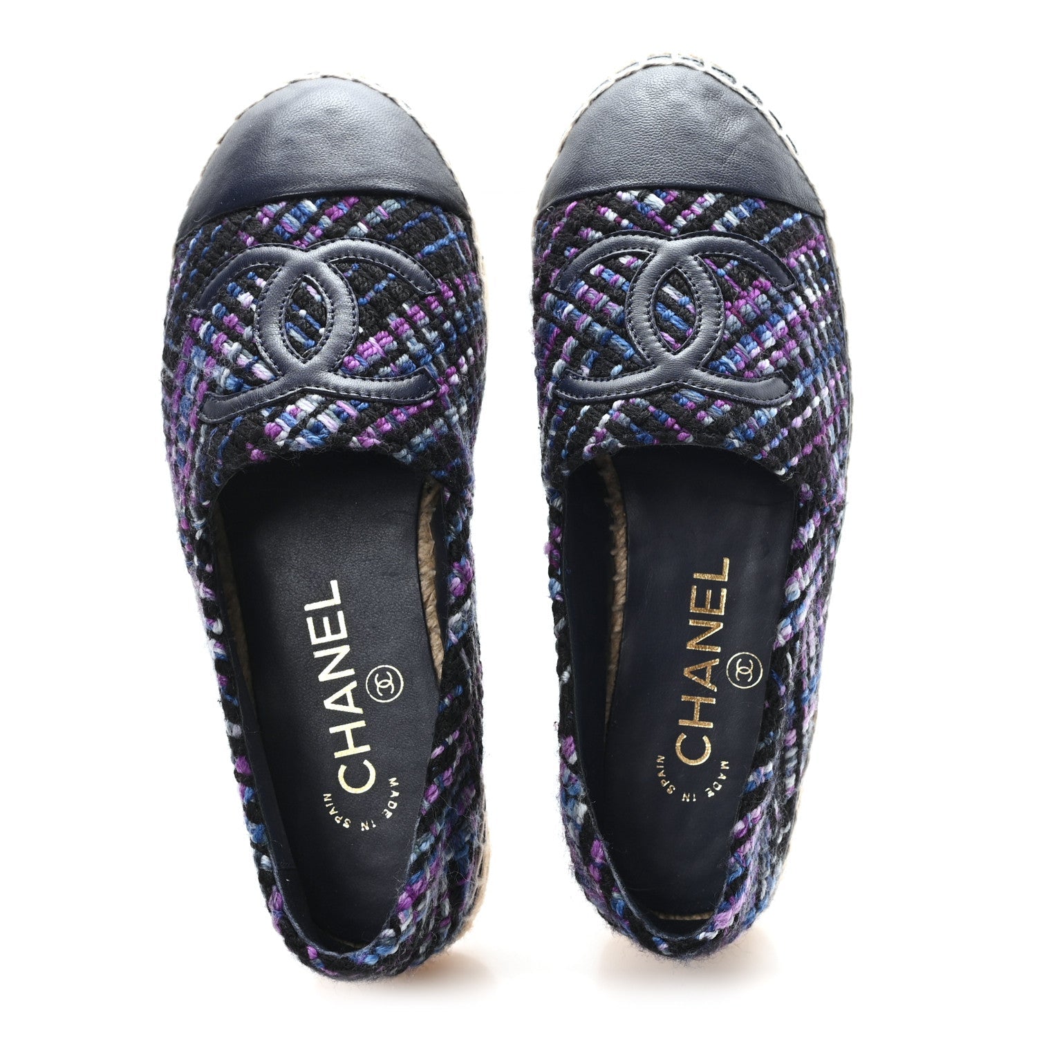 Tweed Grosgrain CC Espadrilles 35 Purple Black Navy