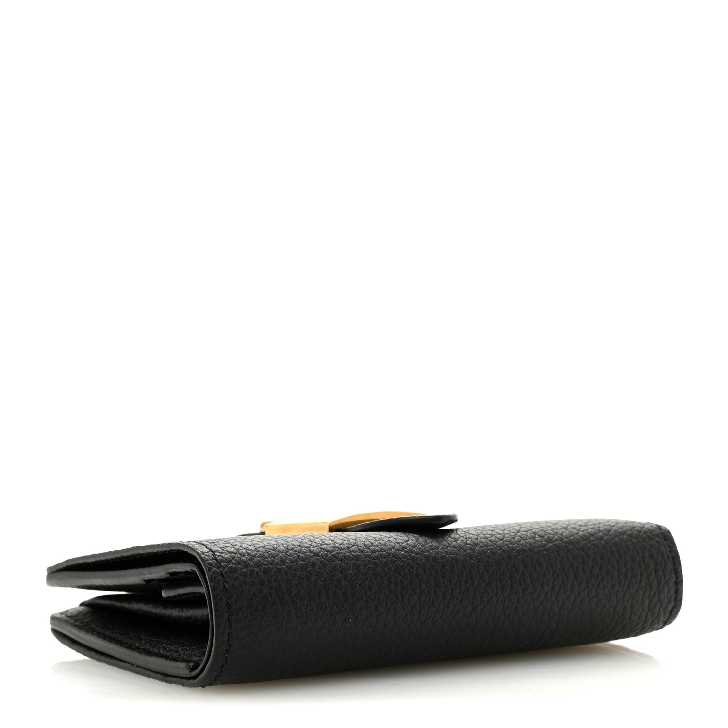 Grained Calfskin Low Key Compact Wallet Black