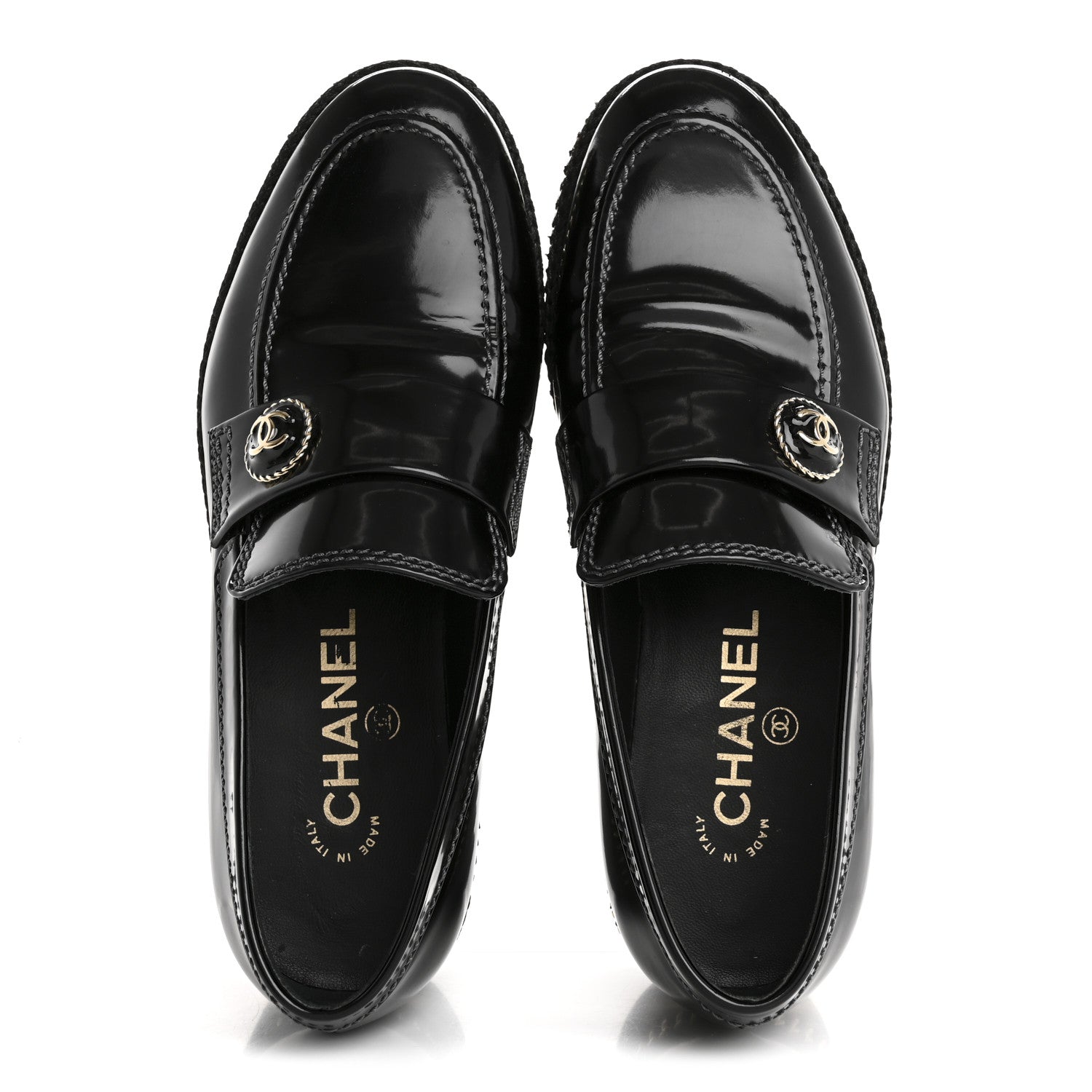 Shiny Calfskin Platform Loafers 37 Black