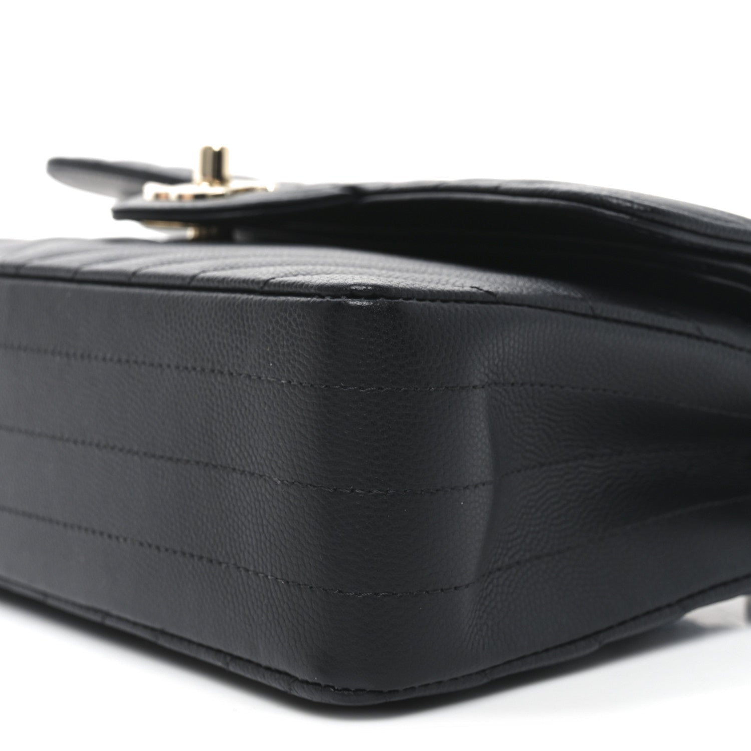 Caviar Chevron Quilted Small Double Flap Black