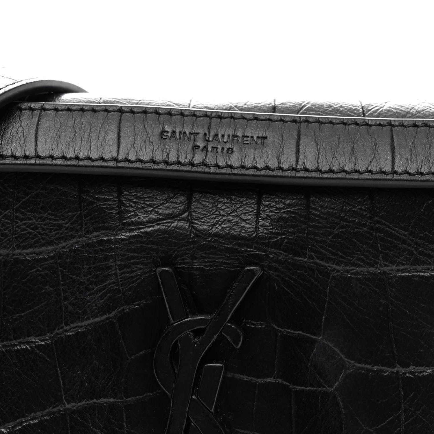 Calfskin Crocodile Embossed Matelasse Monogram Baby Niki Chain Satchel Black