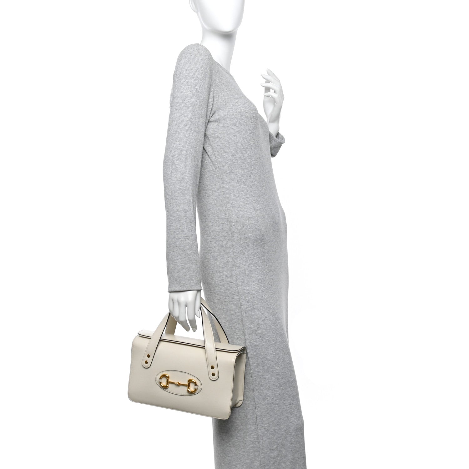 Textured Calfskin Small Horsebit 1955 Foldover Top Handle Bag Mystic White