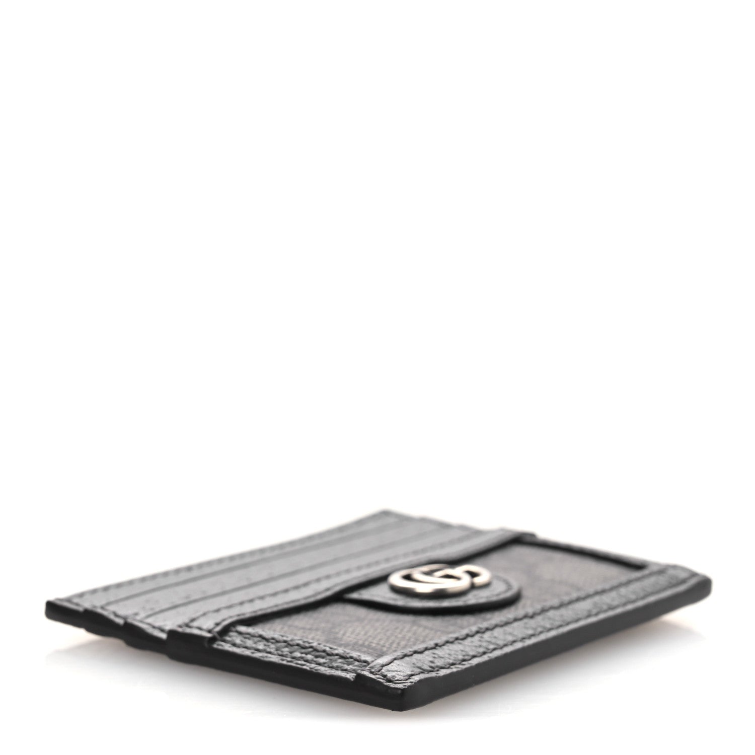 GG Supreme Monogram Textured Dollar Calfskin Ophidia Card Holder Grey Black Graphite Grey