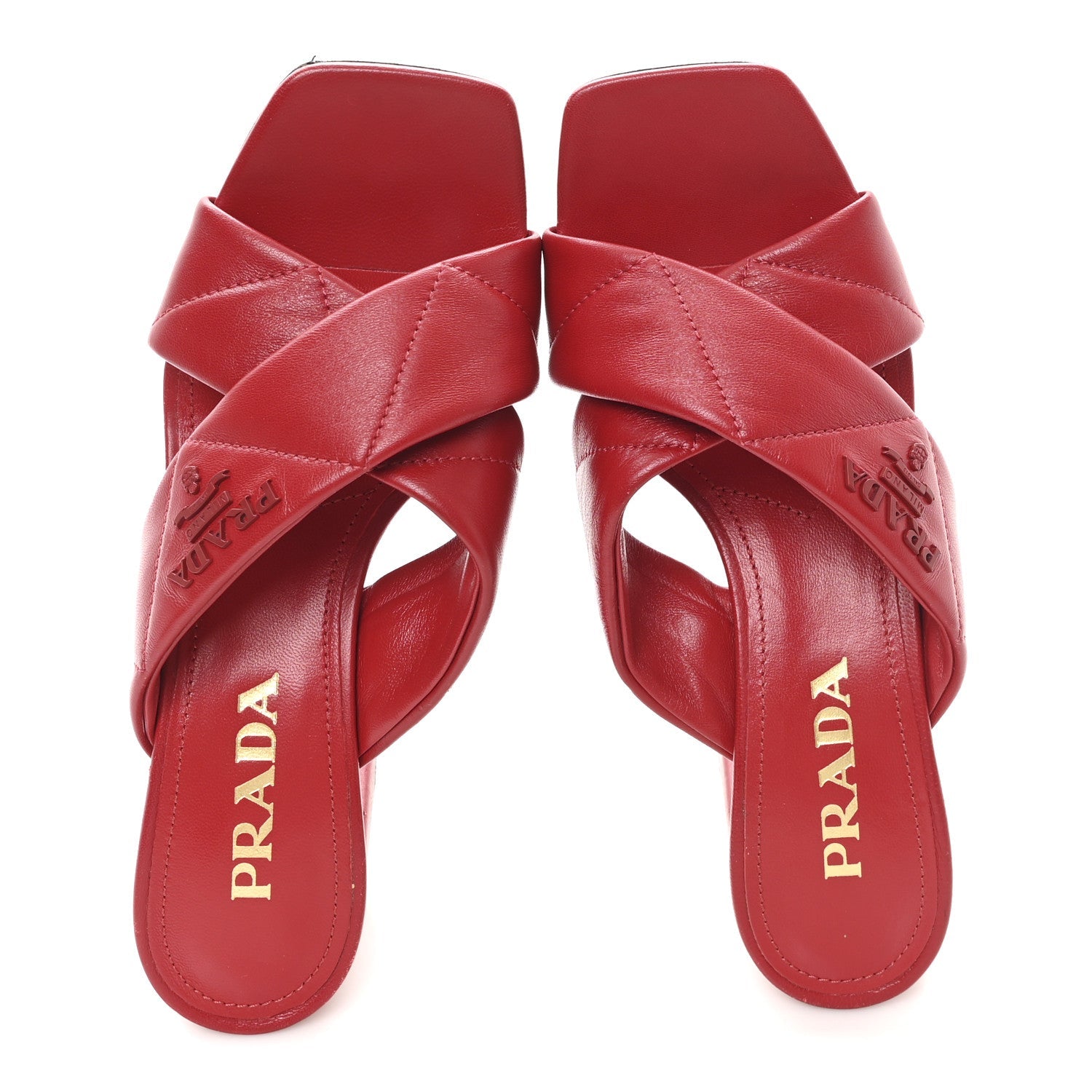 Nappa Logo Quilted Crisscross 65mm Block Heel Slide Sandals 36.5 Red