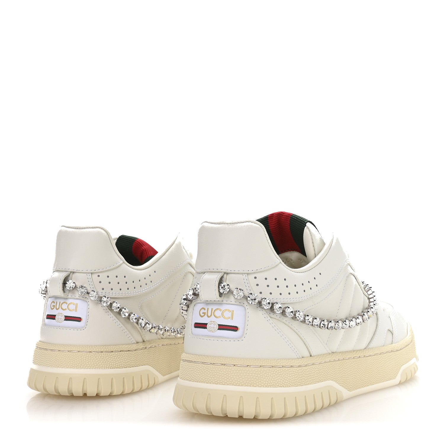 Calfskin Womens Re-Web Removable Crystal Sneakers 38.5 White