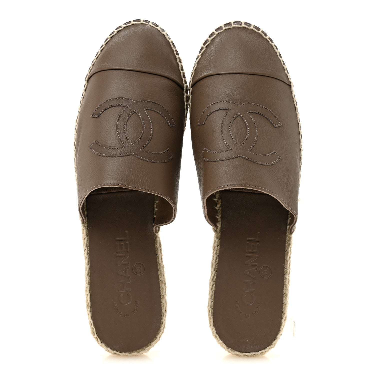 Calfskin CC Espadrille Mules 39 Dark Beige