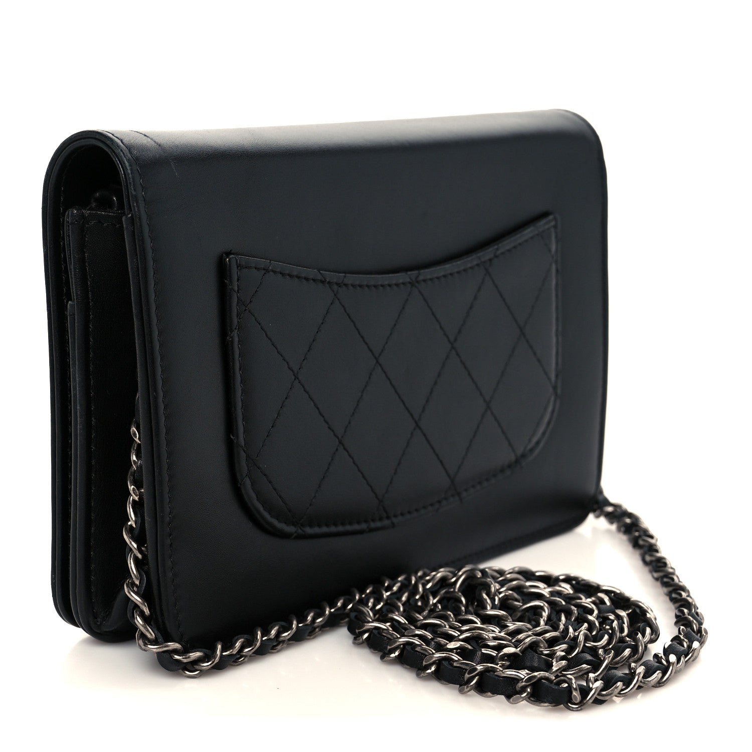 Calfskin Chain 20s Signe Wallet on Chain WOC Black