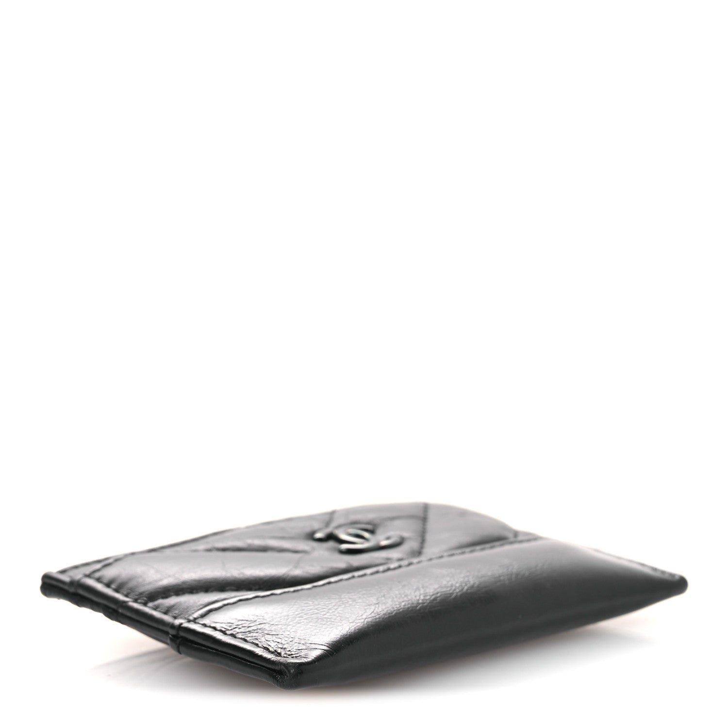 Aged Calfskin Chevron Quilted Gabrielle Card Holder So Black