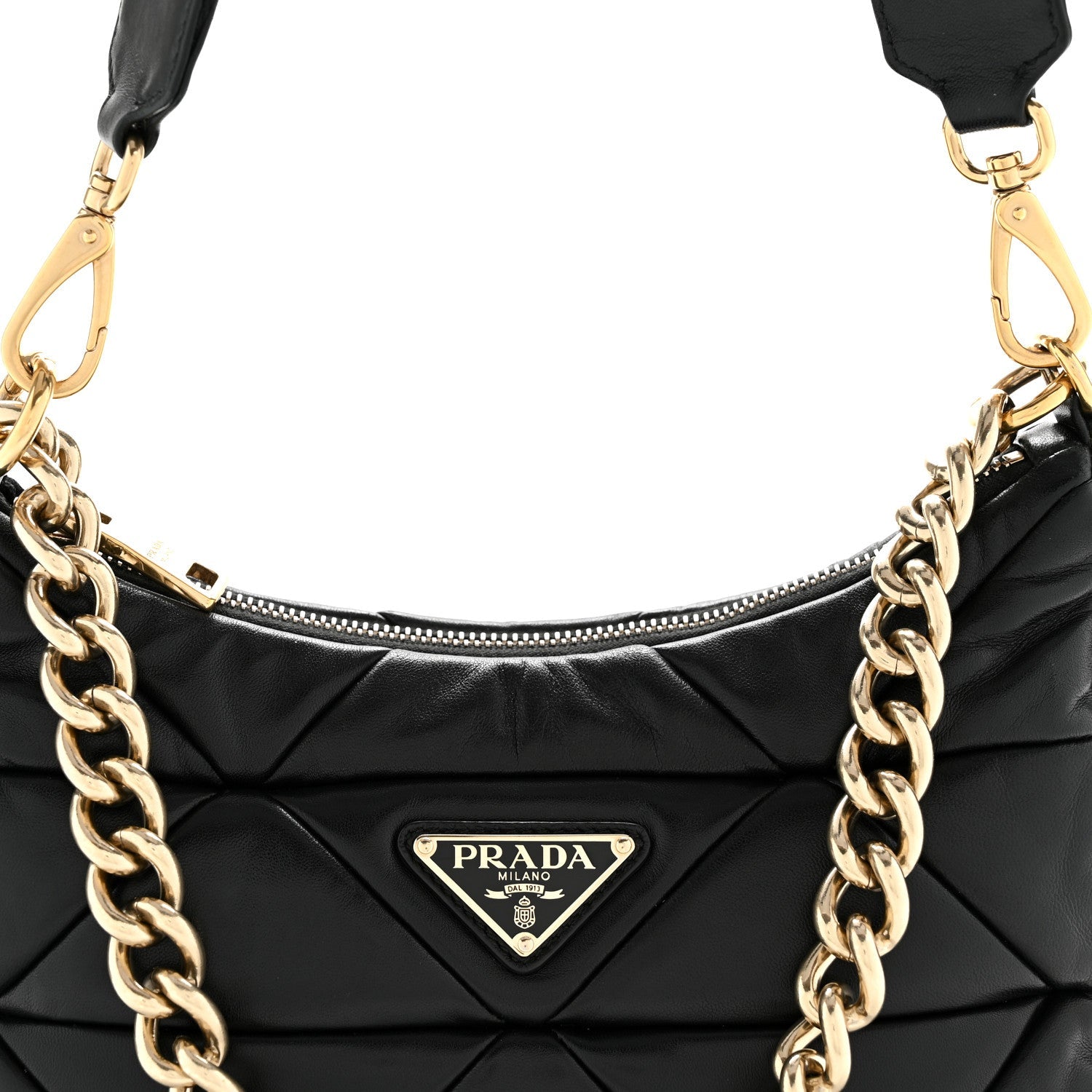 Nappa Re-Nylon Triangle Quilted Patchwork System Shoulder Bag Black