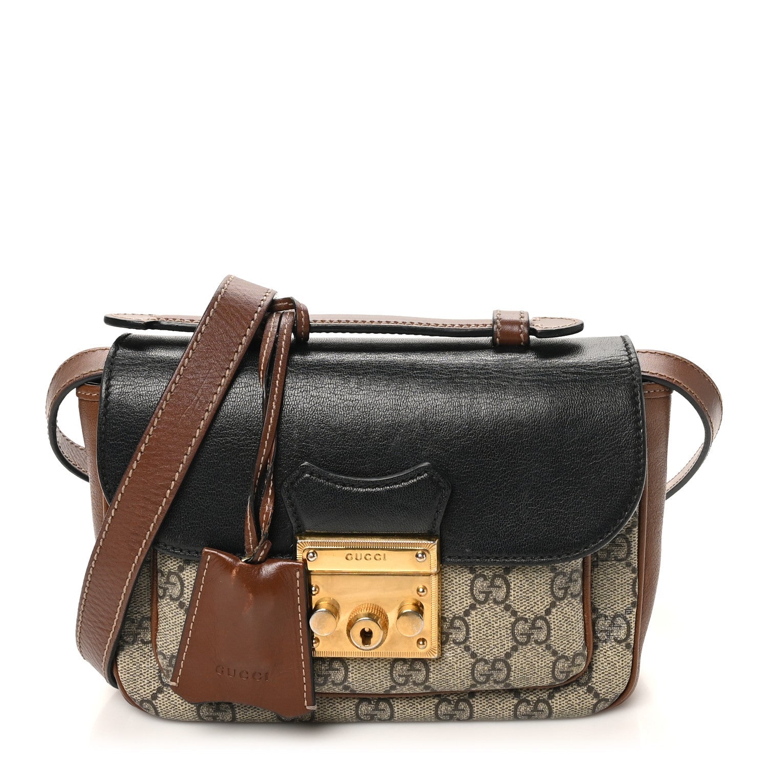 GG Supreme Monogram New Sakai Lux Calfskin Mini Padlock Flap Pocket Shoulder Bag Beige Ebony Black Cuir