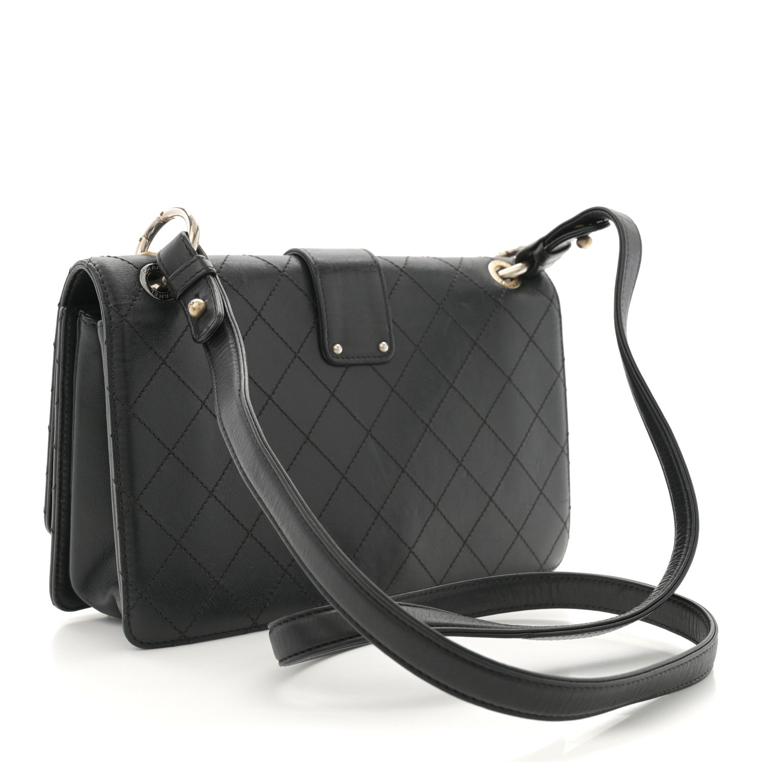 Calfskin Stitched Multi Chain Flap Bag Black