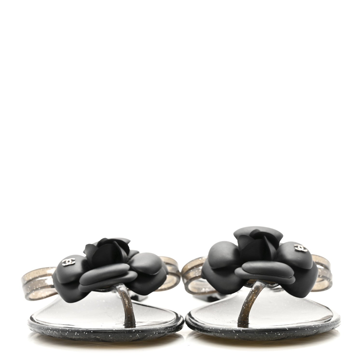Glitter Jelly Camellia Thong Sandals 37 Black