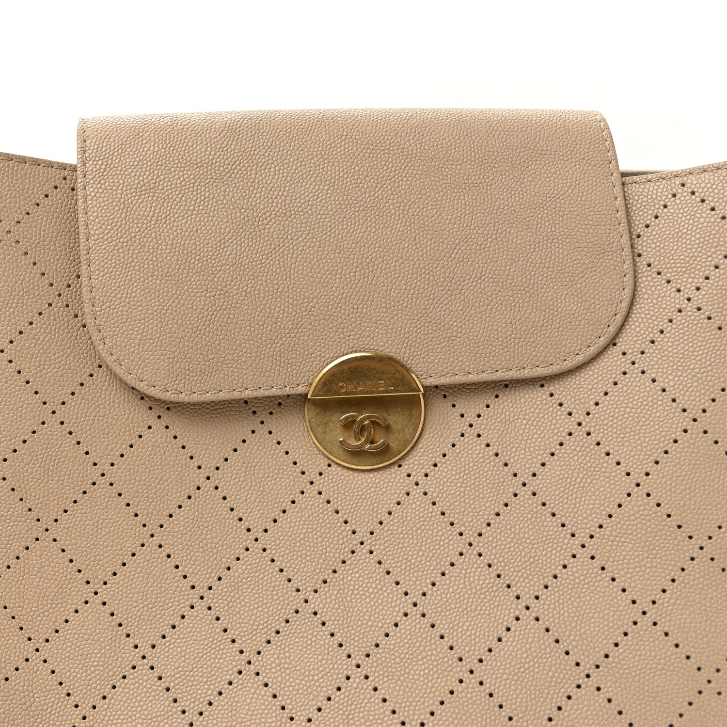 Grained Calfskin Perforated Small Flap Hobo Beige
